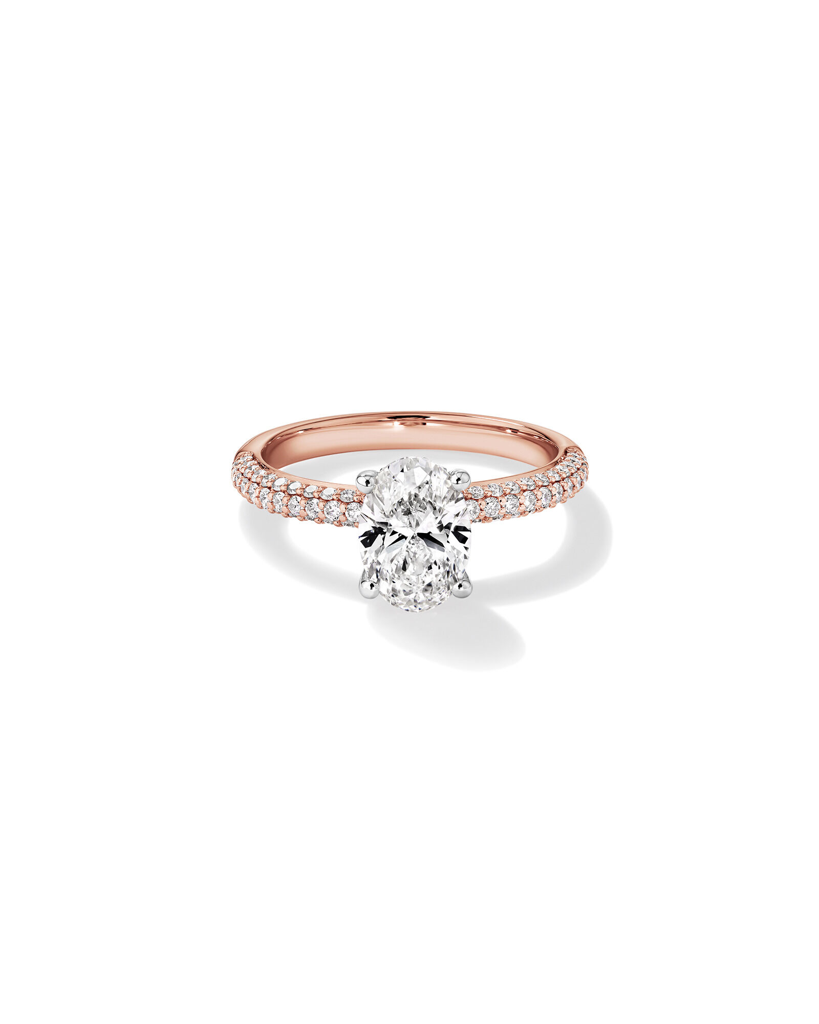 1.95 Carat TW Oval Cut Laboratory-Grown Diamond Solitaire Side Accent Engagement Ring in 14kt Rose and White Gold