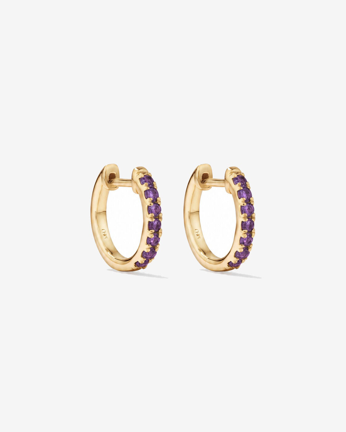 Boucles d'oreilles anneaux Am&eacute;thyste en or jaune 10 ct