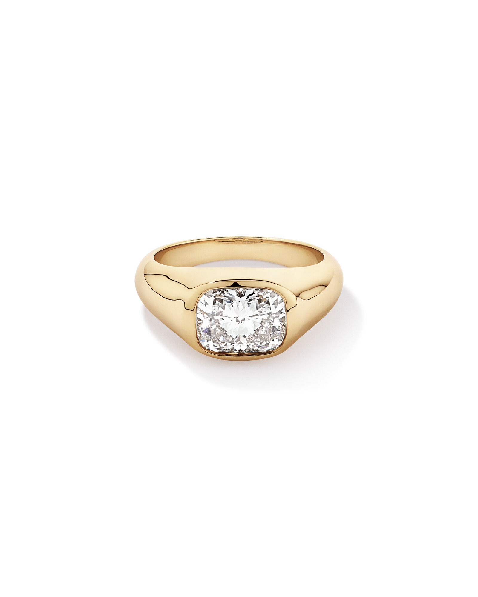 Bague en or jaune 14 carats sertie d'un diamant de laboratoire taille coussin allong&eacute; de 2,00 carats