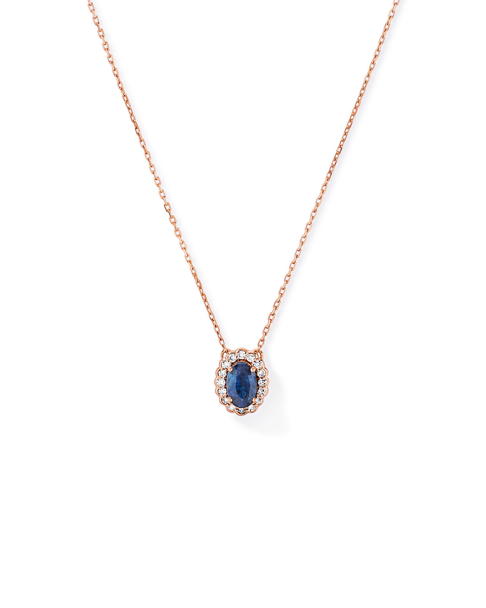 Collier halo en diamant TW en saphir australien et 0,09 carat en or blanc 10 carats