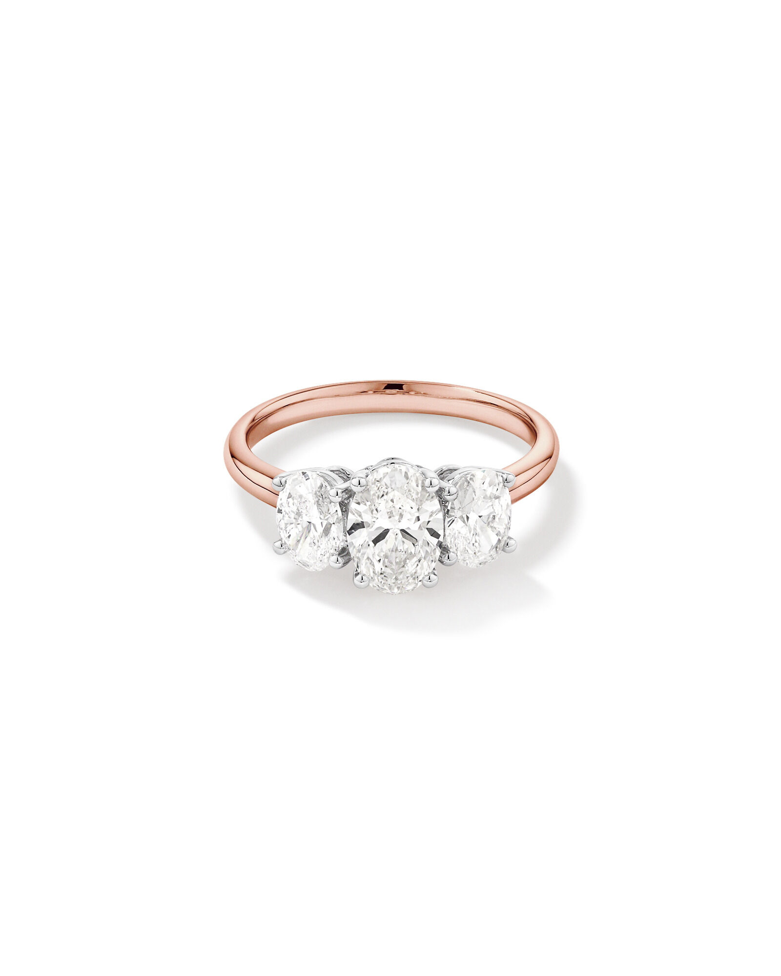2 Carat Three Stone Oval Laboratory-Grown Diamond Engagement Ring In 14kt Rose and White Gold