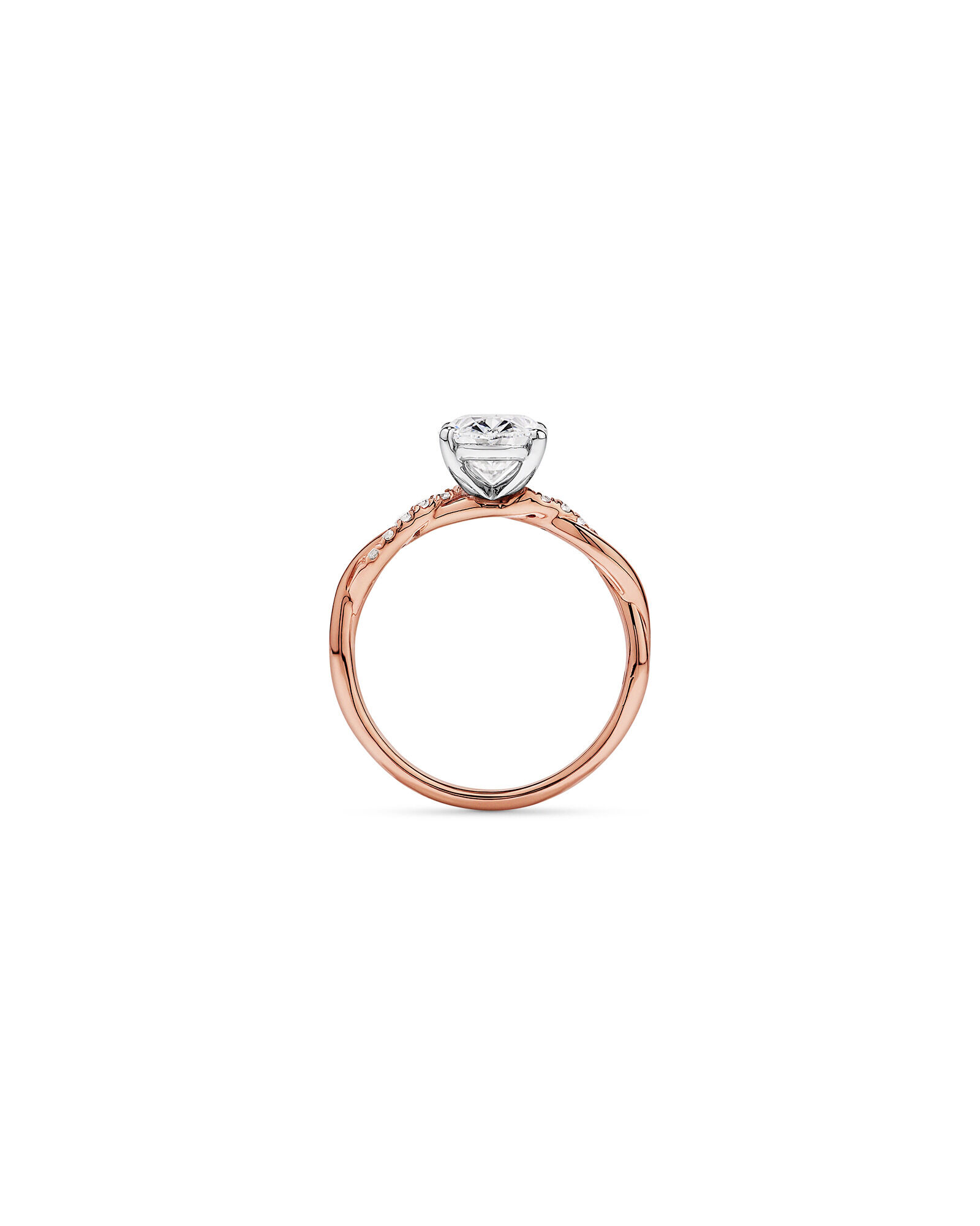 Bague de fian&ccedil;ailles torsad&eacute;e en or jaune et blanc 14 carats, sertie d'un diamant ovale de 2,10 carats cultiv&eacute; en laboratoire