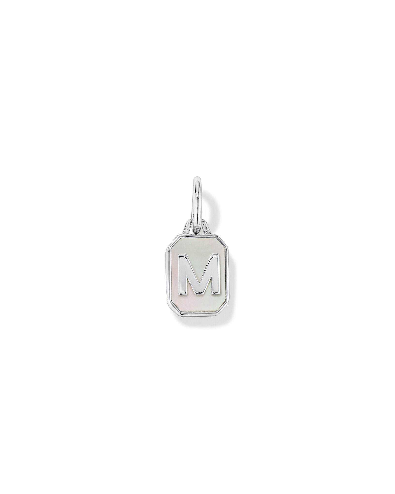 Letter M Mother of Pearl Initial Pendant in Sterling Silver