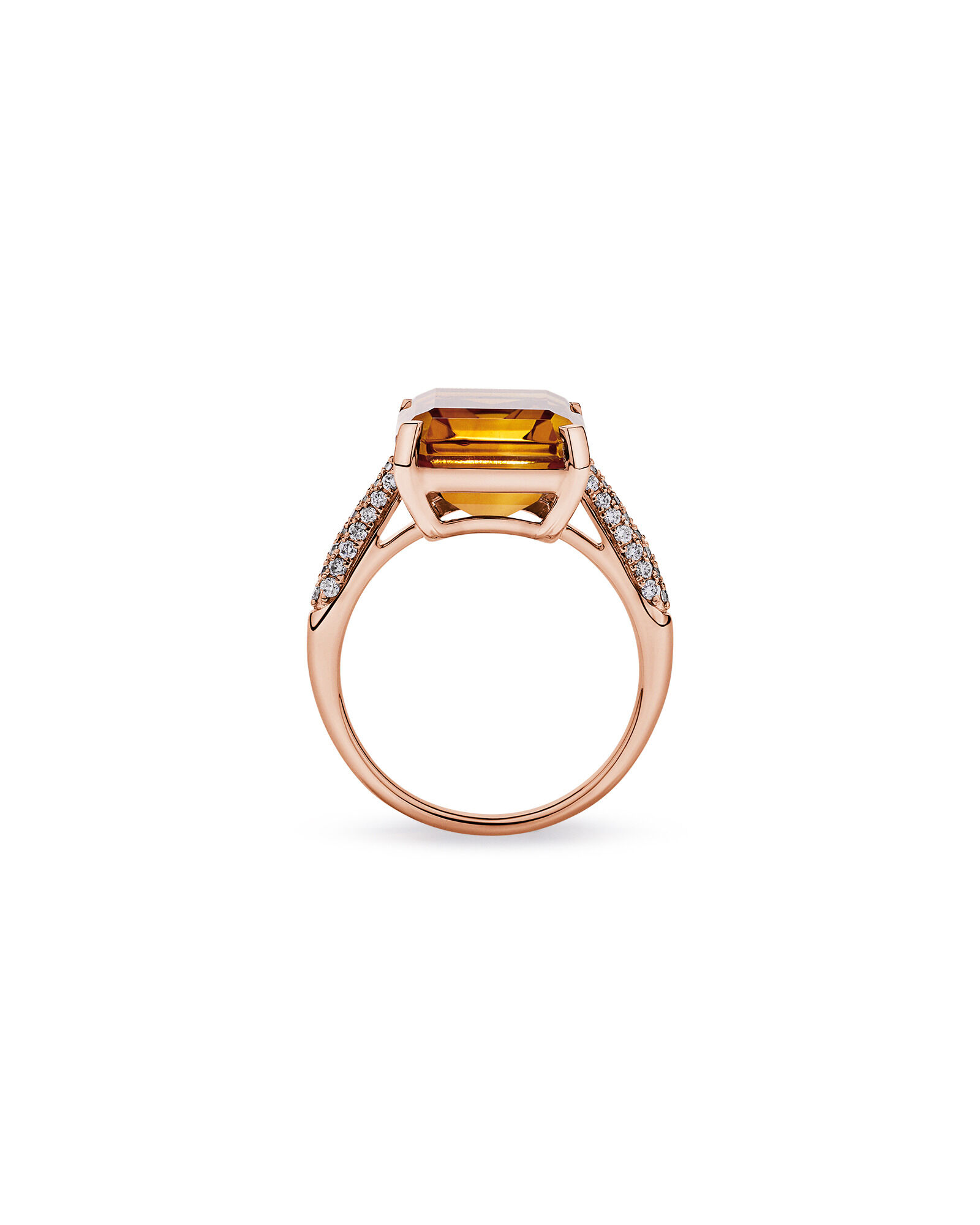 Bague en citrine taille &eacute;meraude & bague en diamant TW 0,23 carat en or rose 10 carats