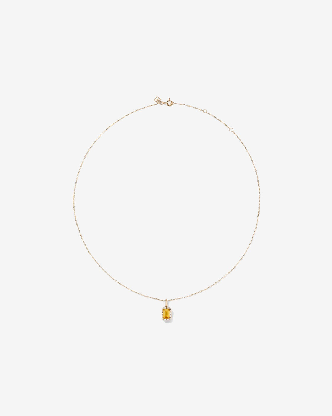 Pendentif avec cha&icirc;ne en or jaune 10 carats : citrine taille &eacute;meraude et halo de diamants