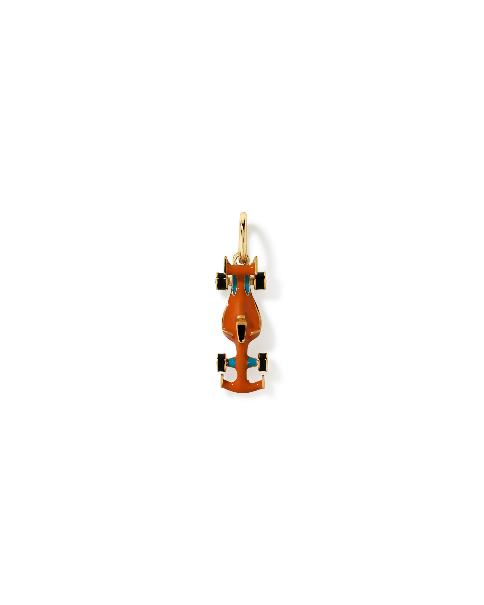 Pendentif voiture de course orange en argent sterling avec b&eacute;li&egrave;re en or jaune 10 kt