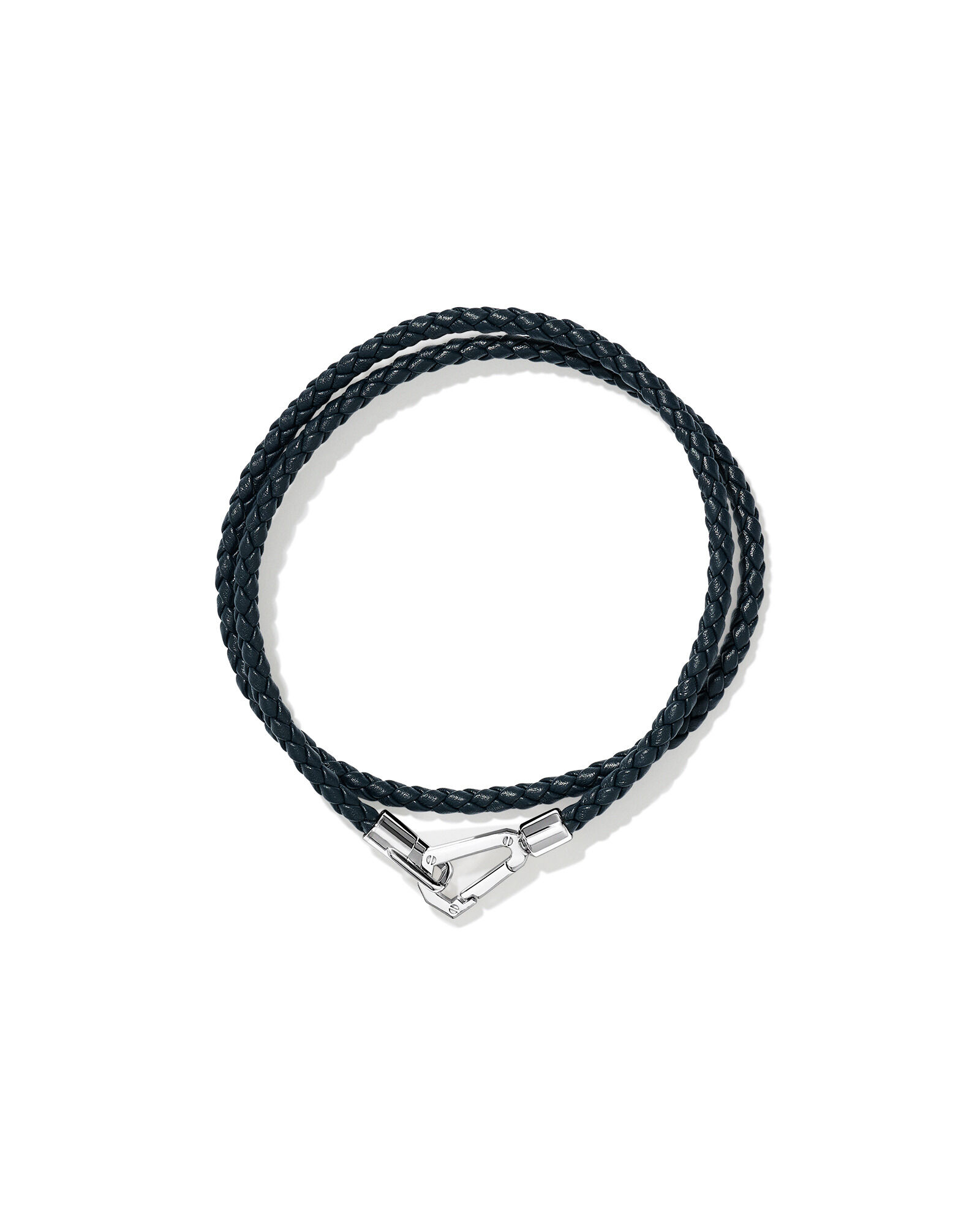 Bracelet double enveloppe en cuir tress&eacute; pour hommes en argent sterling