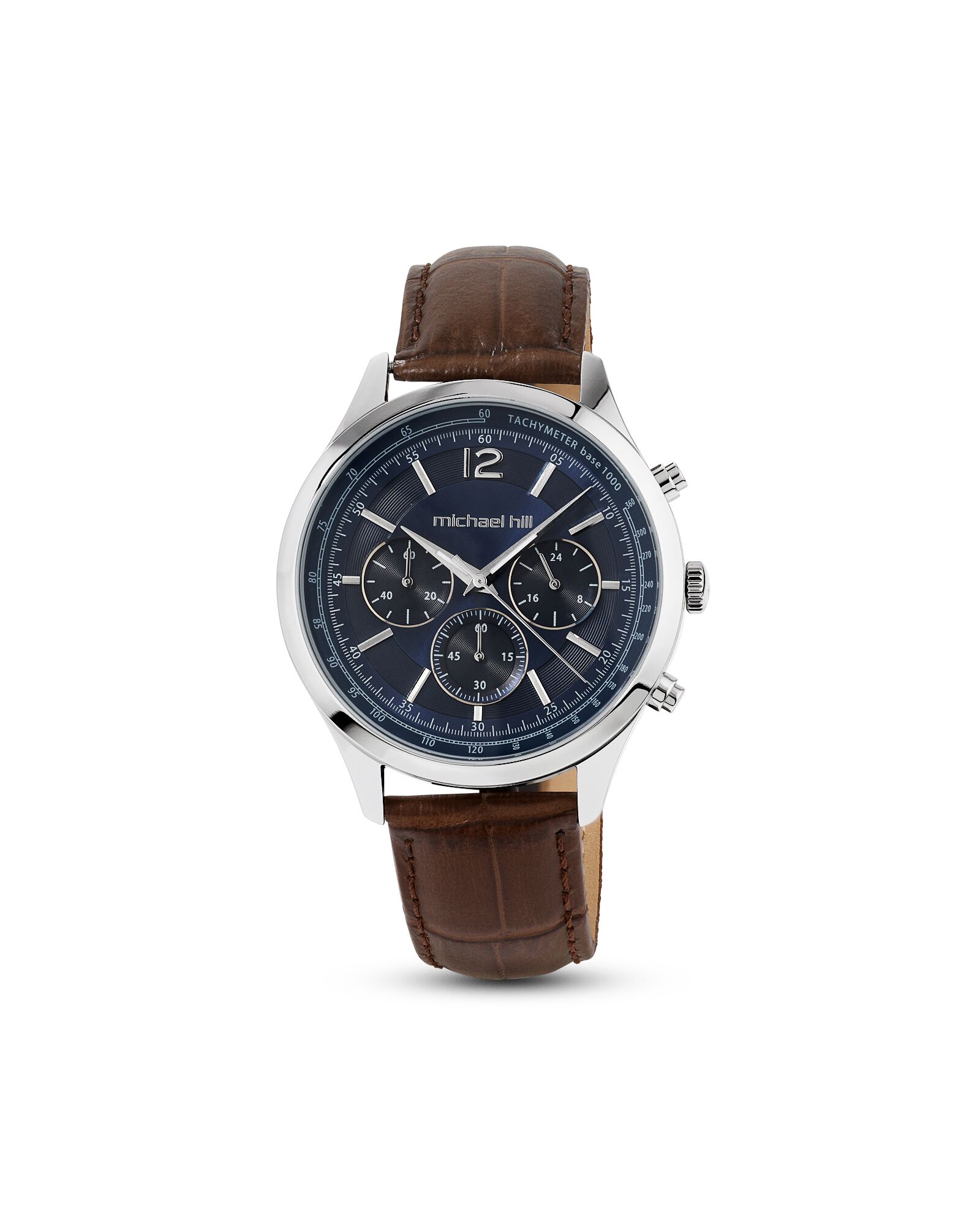 Men's Chronograph Watch in Stainless Steel & Brown Leather