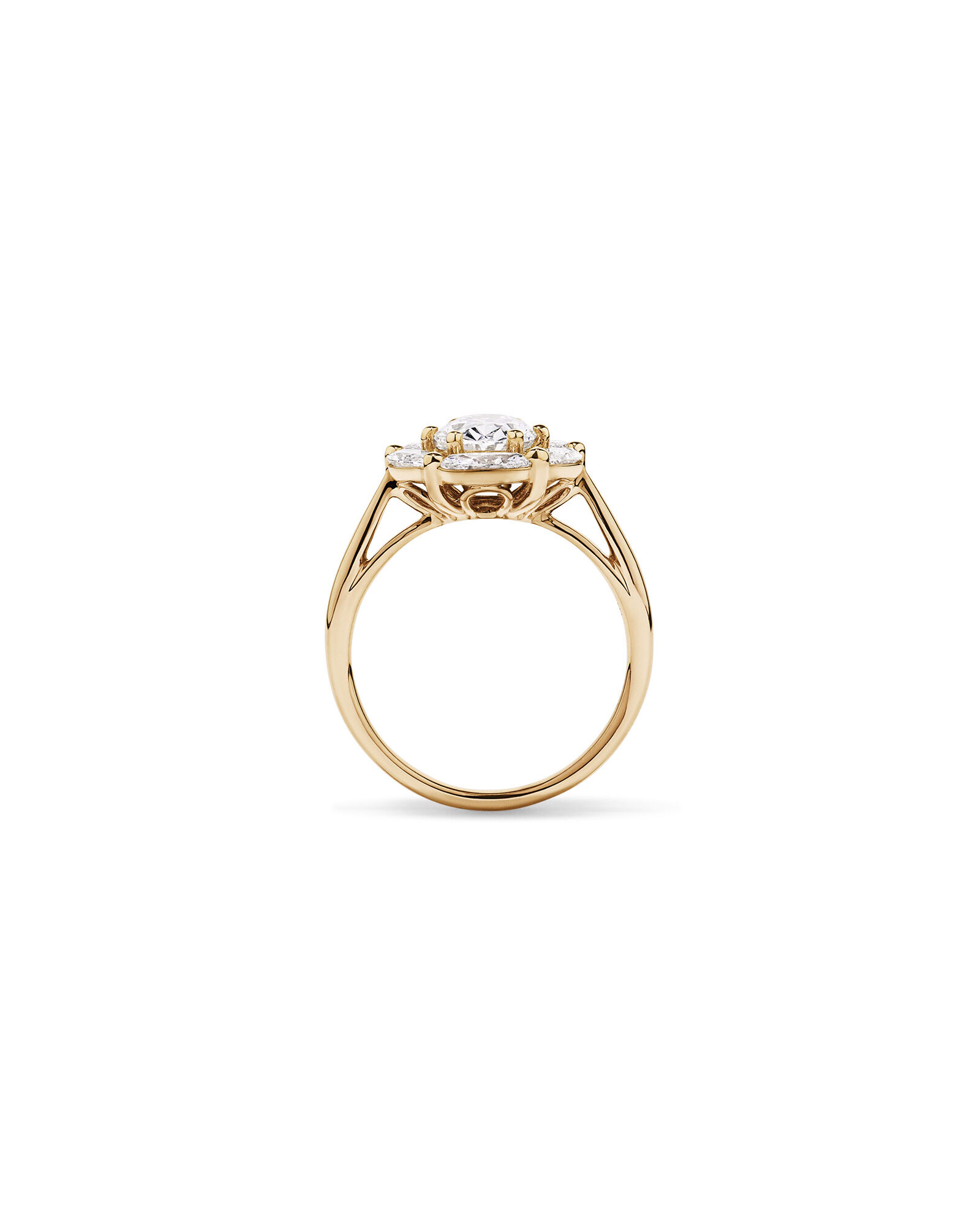 2.68 Carat TW Oval and Marquise Laboratory-Grown Diamond Halo Ring in 14kt Yellow Gold