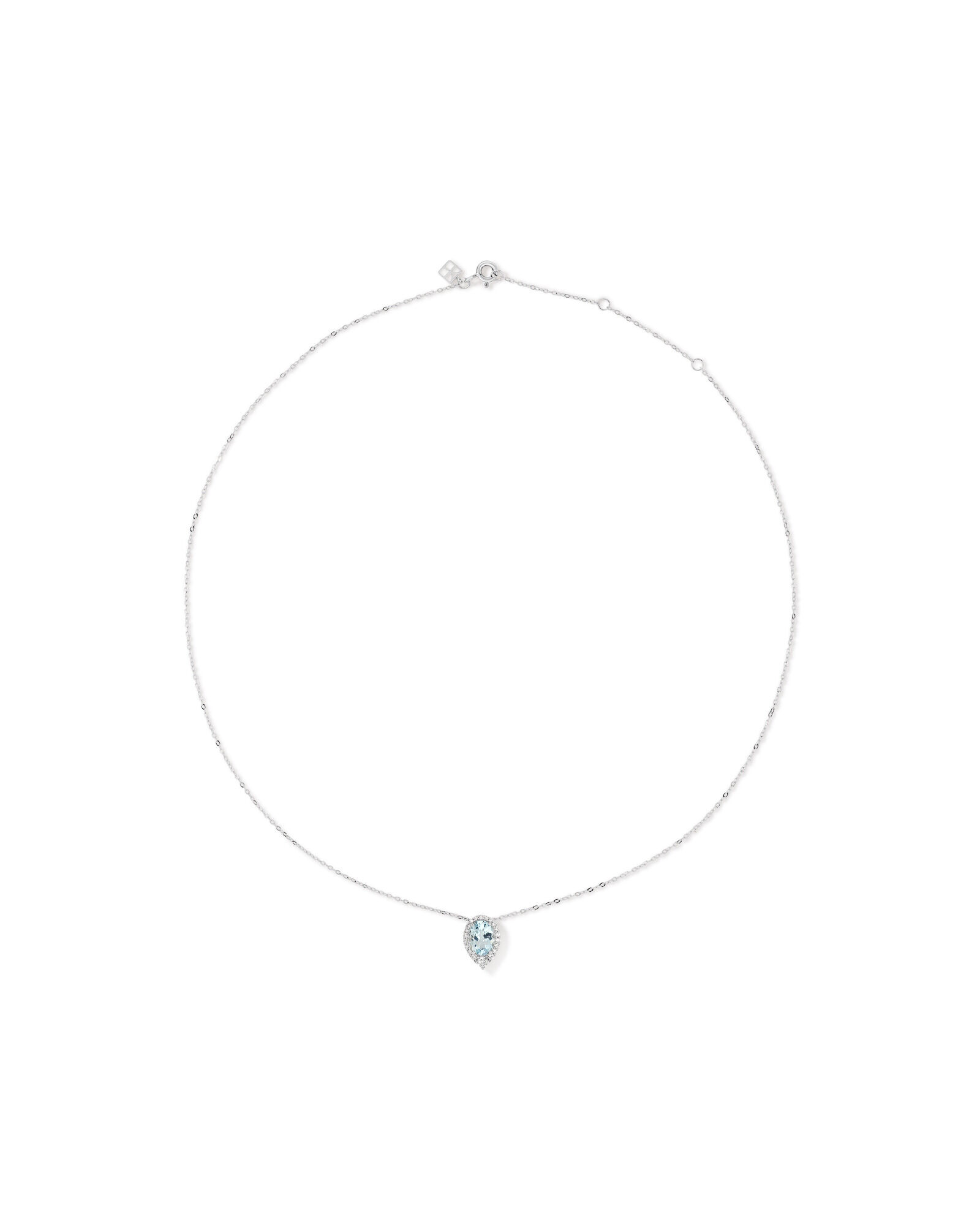 Oval Cut Blue Aquamarine Gemstone and 0.19 Carat TW Diamond Halo Pendant Necklace in 10kt White Gold