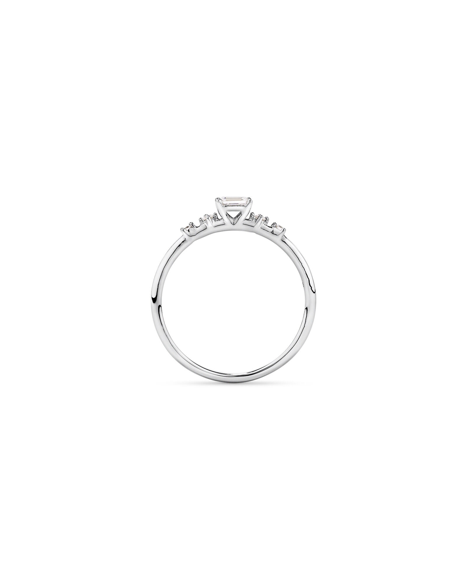 Bague de promesse en or blanc 10 carats avec diamants de laboratoire (poids total de 0,20 carat) taille &eacute;meraude et taille brillant ronde
