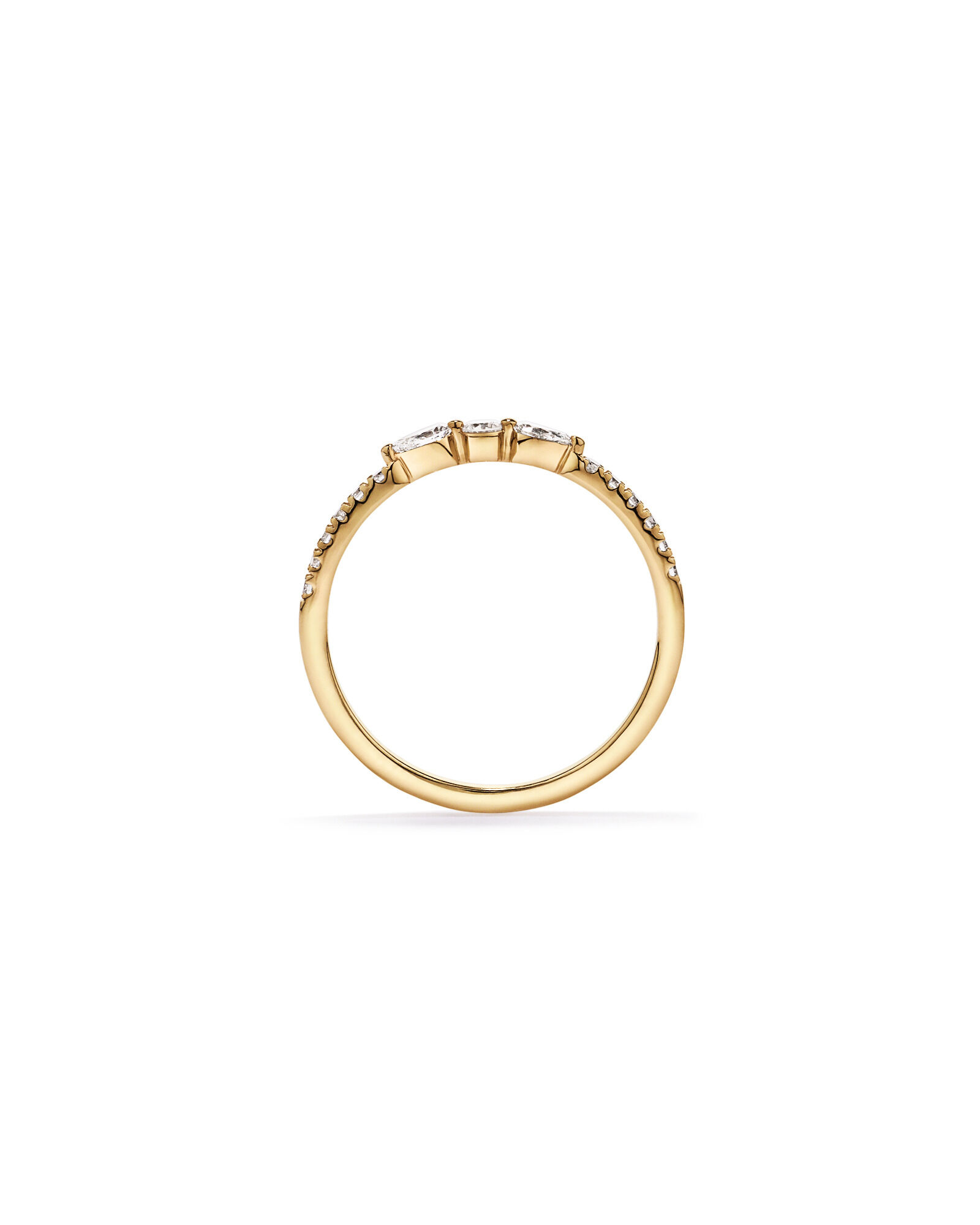 Alliance en or jaune 14 carats avec diamants taille poire et taille brillant ronde (poids total de 0,23 carat)
