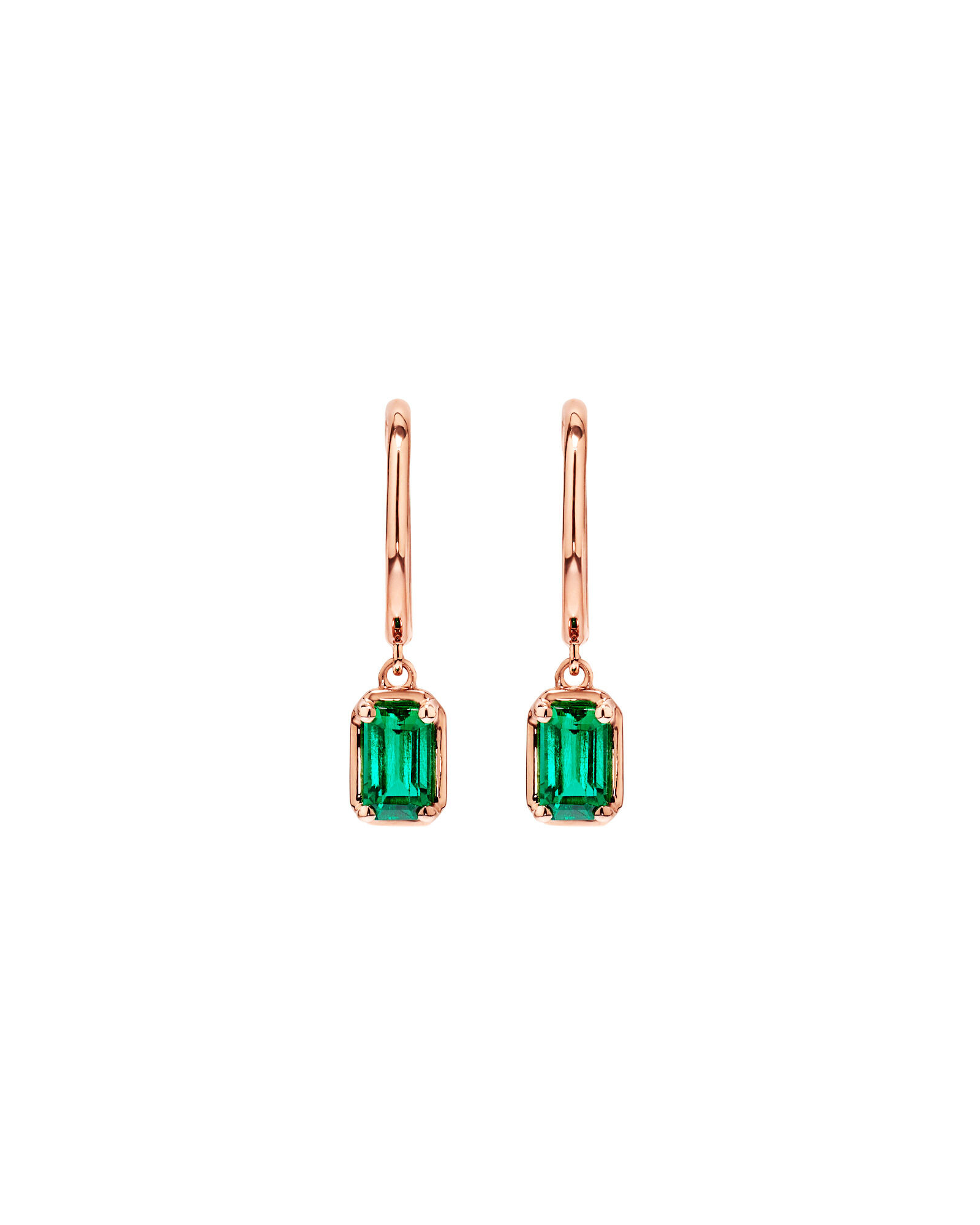 Created Emerald Gemstone Drop Hoop Earrings in 10kt Rose Gold