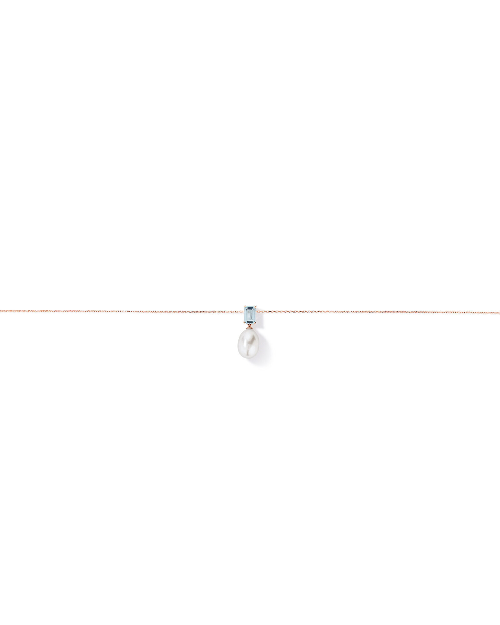 Aquamarine and Cultured Freshwater Pearl Drop Necklace in 10kt Rose Gold