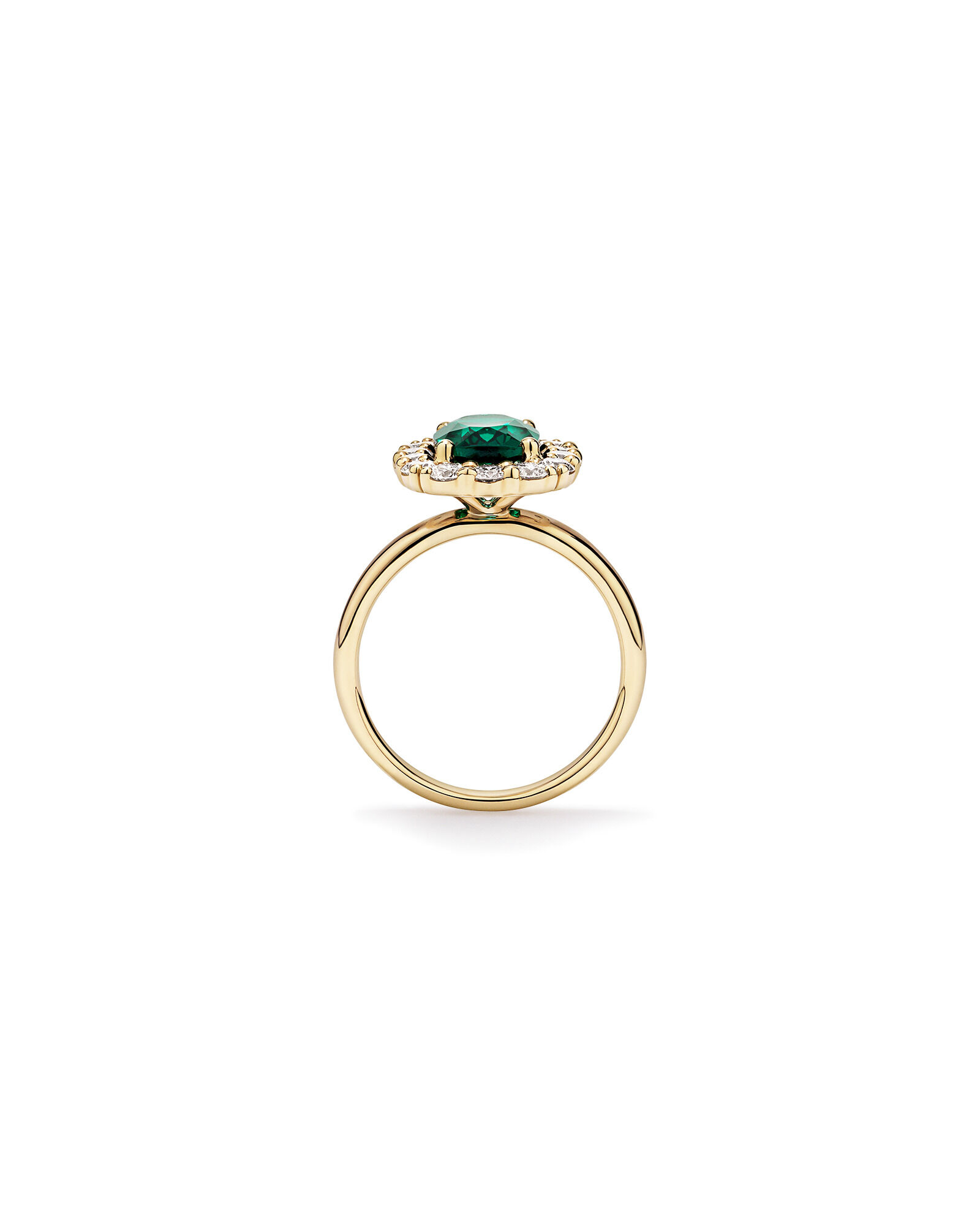 Created Emerald & 0.96 Carat TW Laboratory-Grown Diamond Halo Ring in 10kt Gold