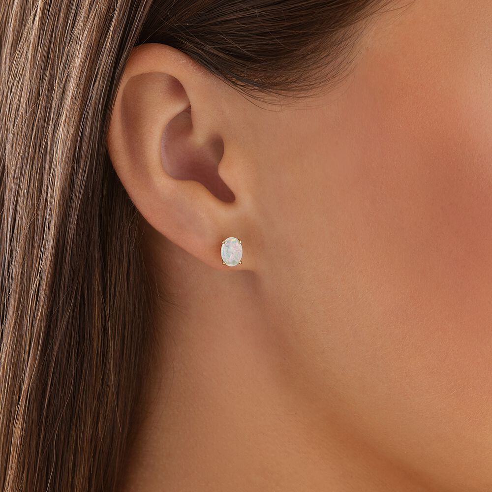 Australian Opal Oval Stud Earrings in 10kt Yellow Gold