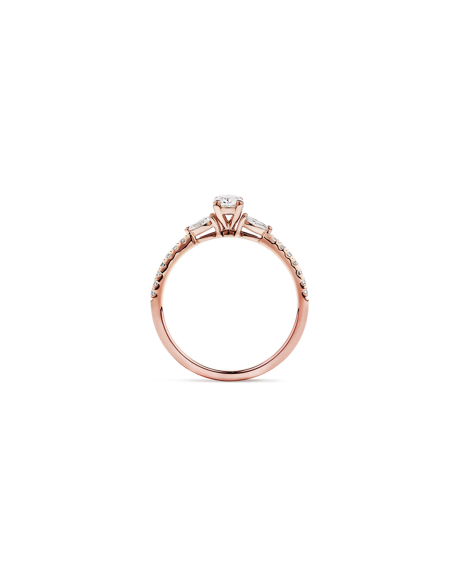 0.59 Carat TW Oval, Round Brilliant and Marquise Diamond Side Accent Ring in 14kt Rose Gold