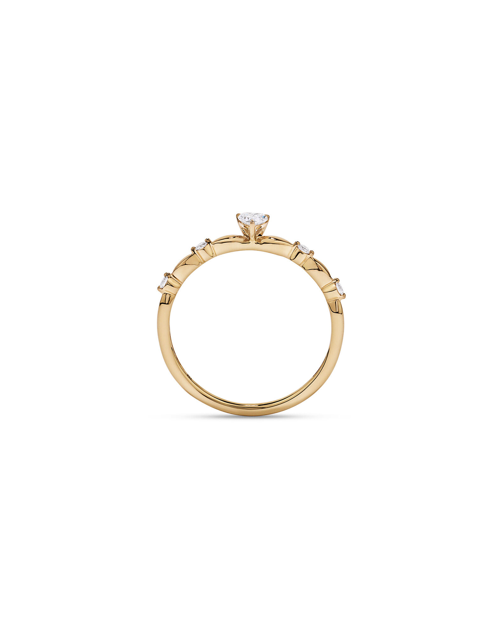 Bague de promesse en or jaune 10 carats avec diamants de laboratoire taille brillant (forme c&oelig;ur et ronde), poids total de 0,15 carat