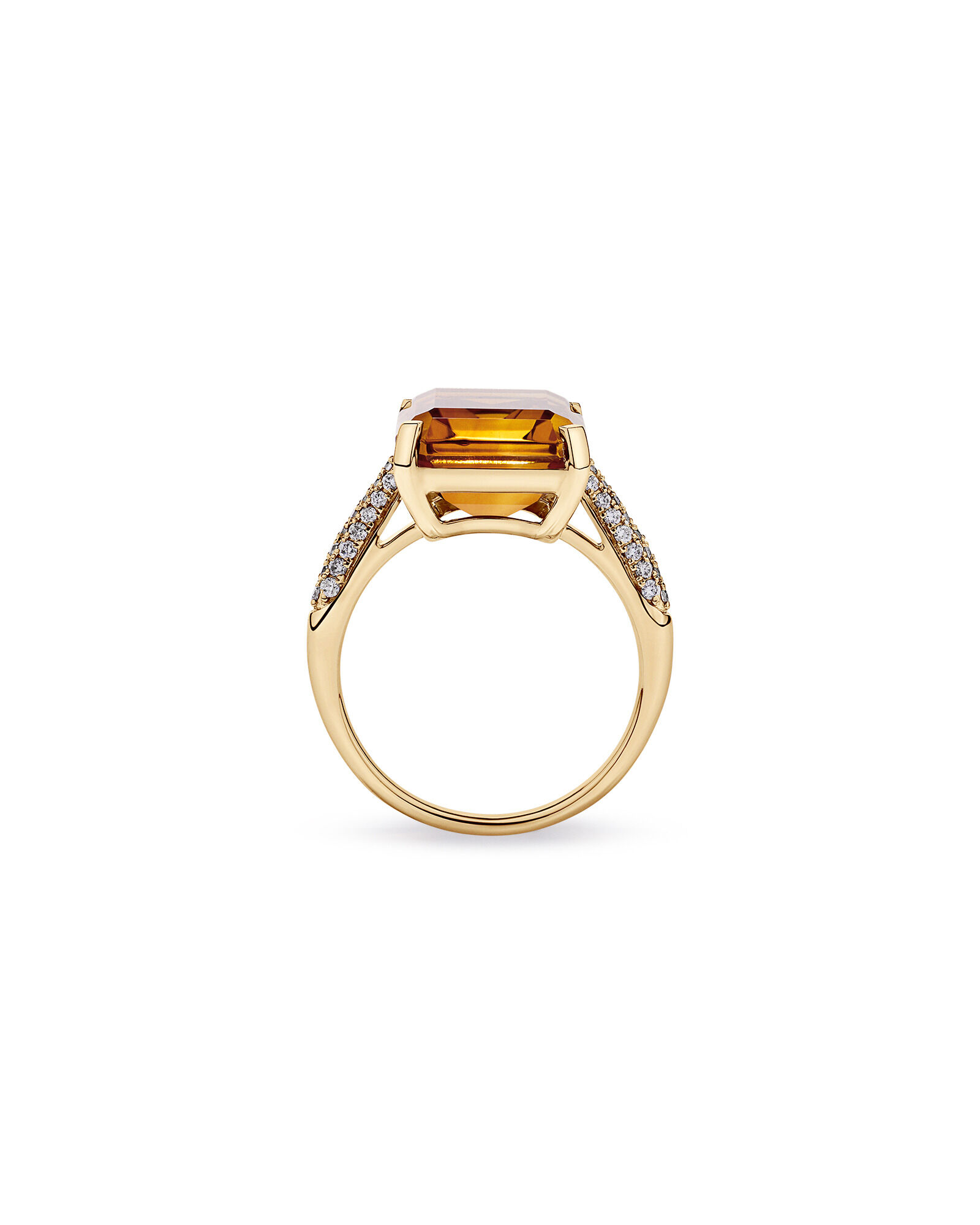 Bague en citrine taille &eacute;meraude & diamant TW 0,23 carat en or jaune 10 carats
