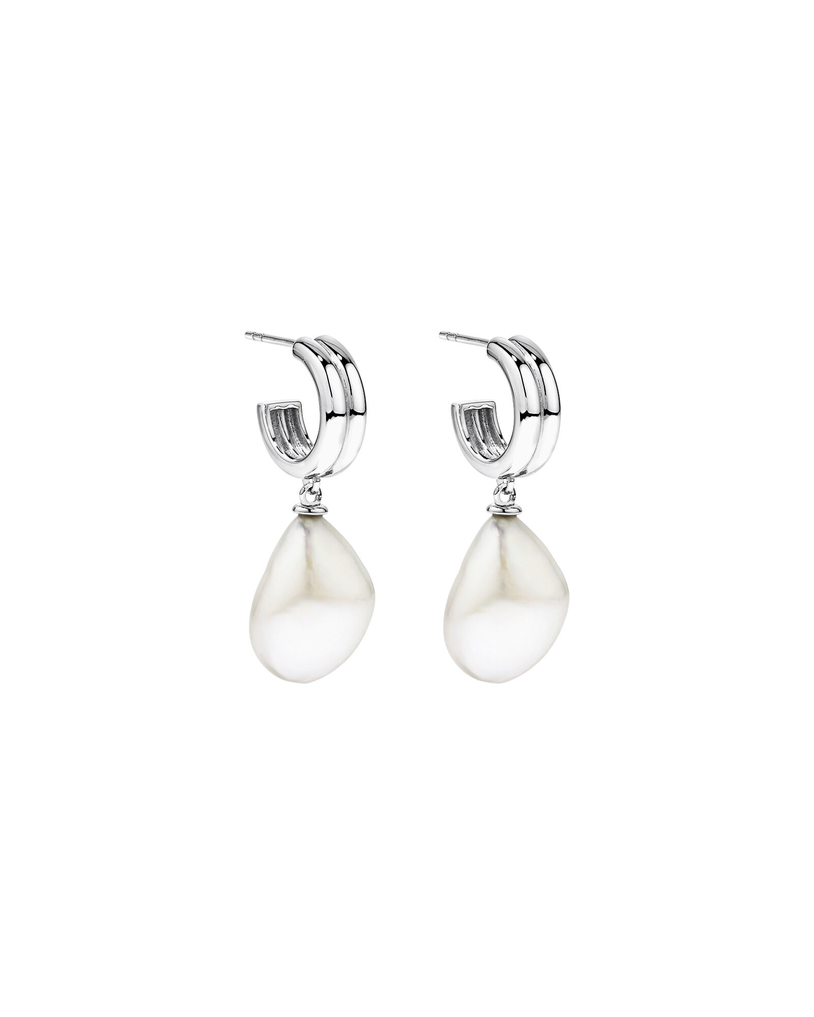 Two-Row Cultured Freshwater Baroque Pearl Drop Earrings in Sterling Silver