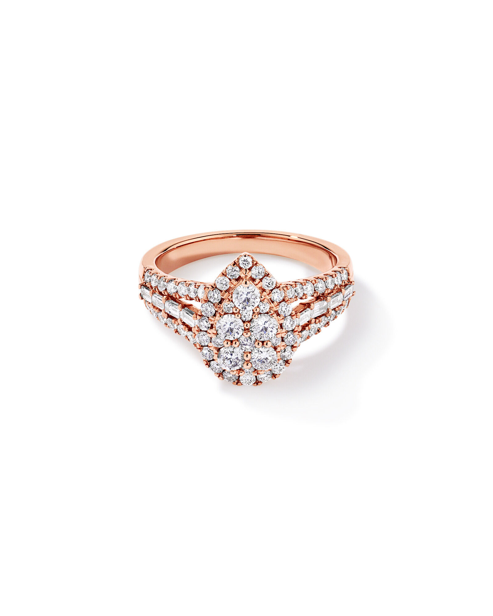 1.25 Carat TW Round Brilliant and Baguette Cluster Diamond Ring in 14kt Rose Gold