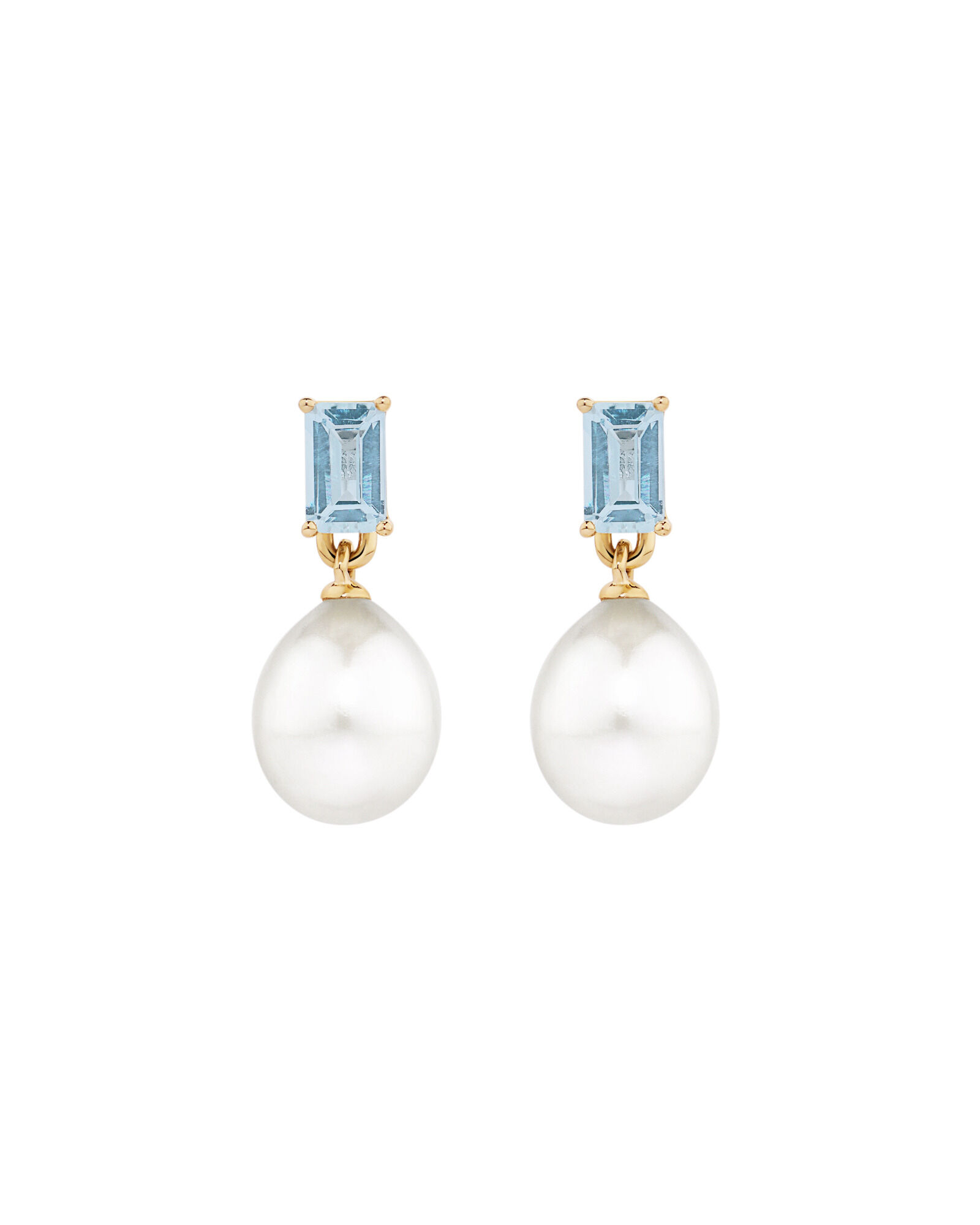 Multi-Wear Aquamarine and Cultured Freshwater Pearl Drop Stud Earrings in 10kt Yellow Gold