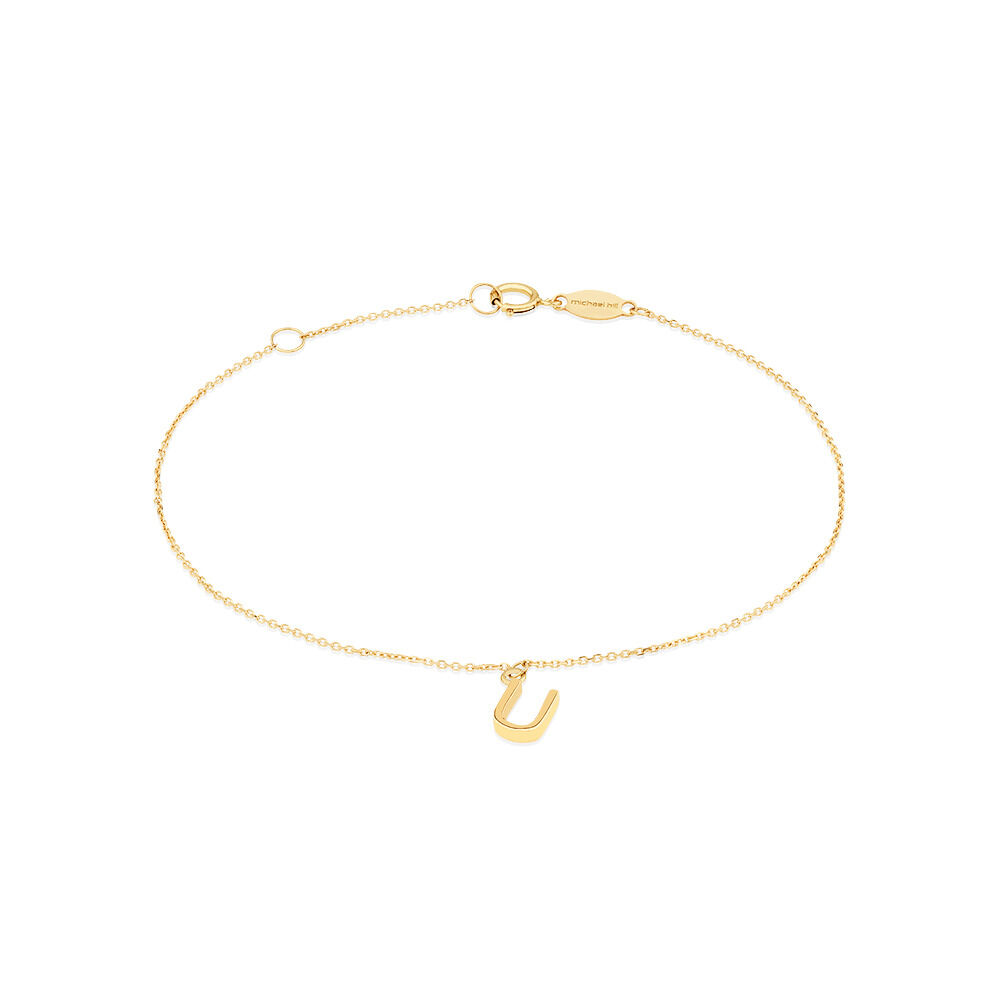 19cm (7.5") U Initial Bracelet in 10kt Yellow Gold