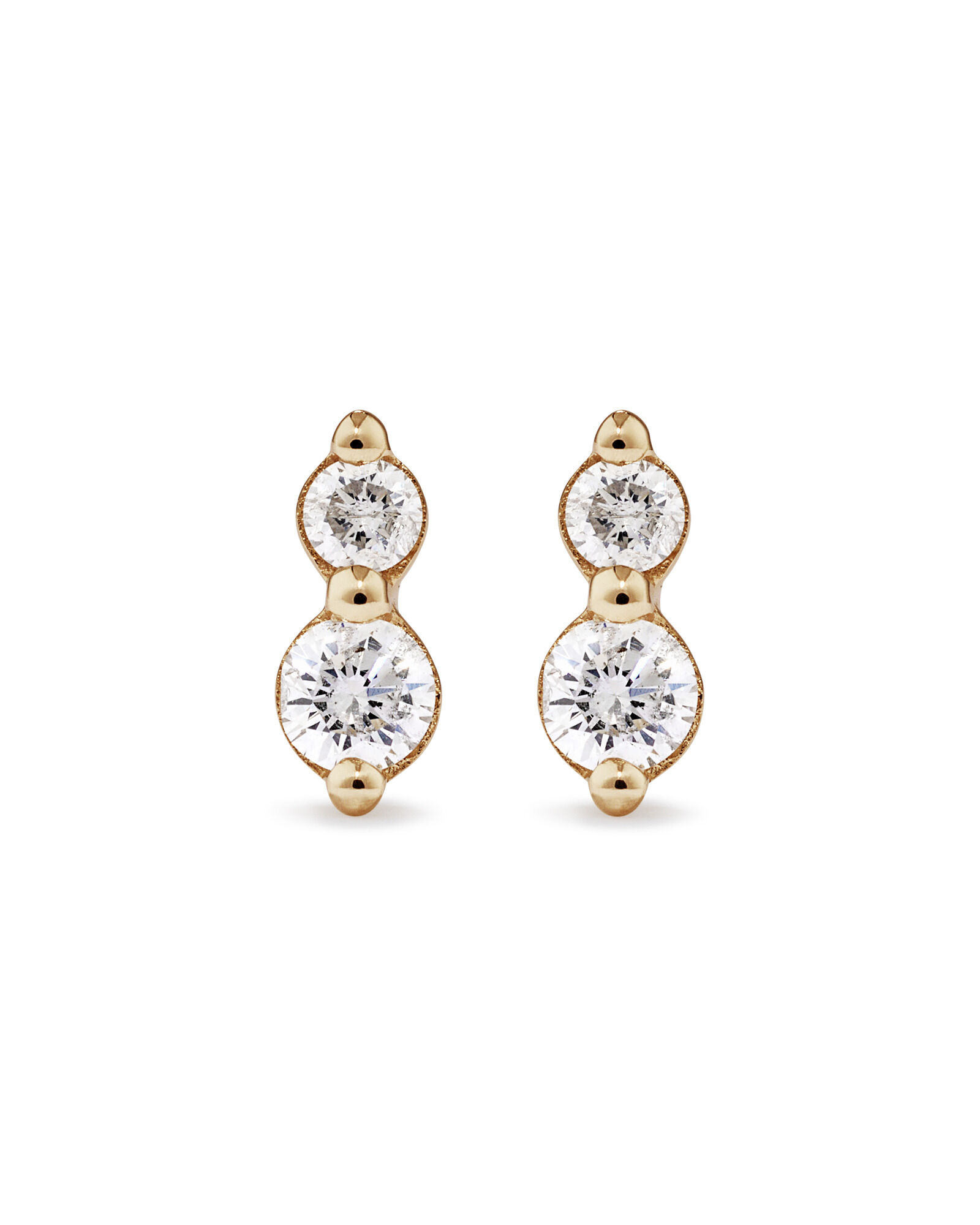 Two Stone Diamond Stud Earrings in 10kt Yellow Gold