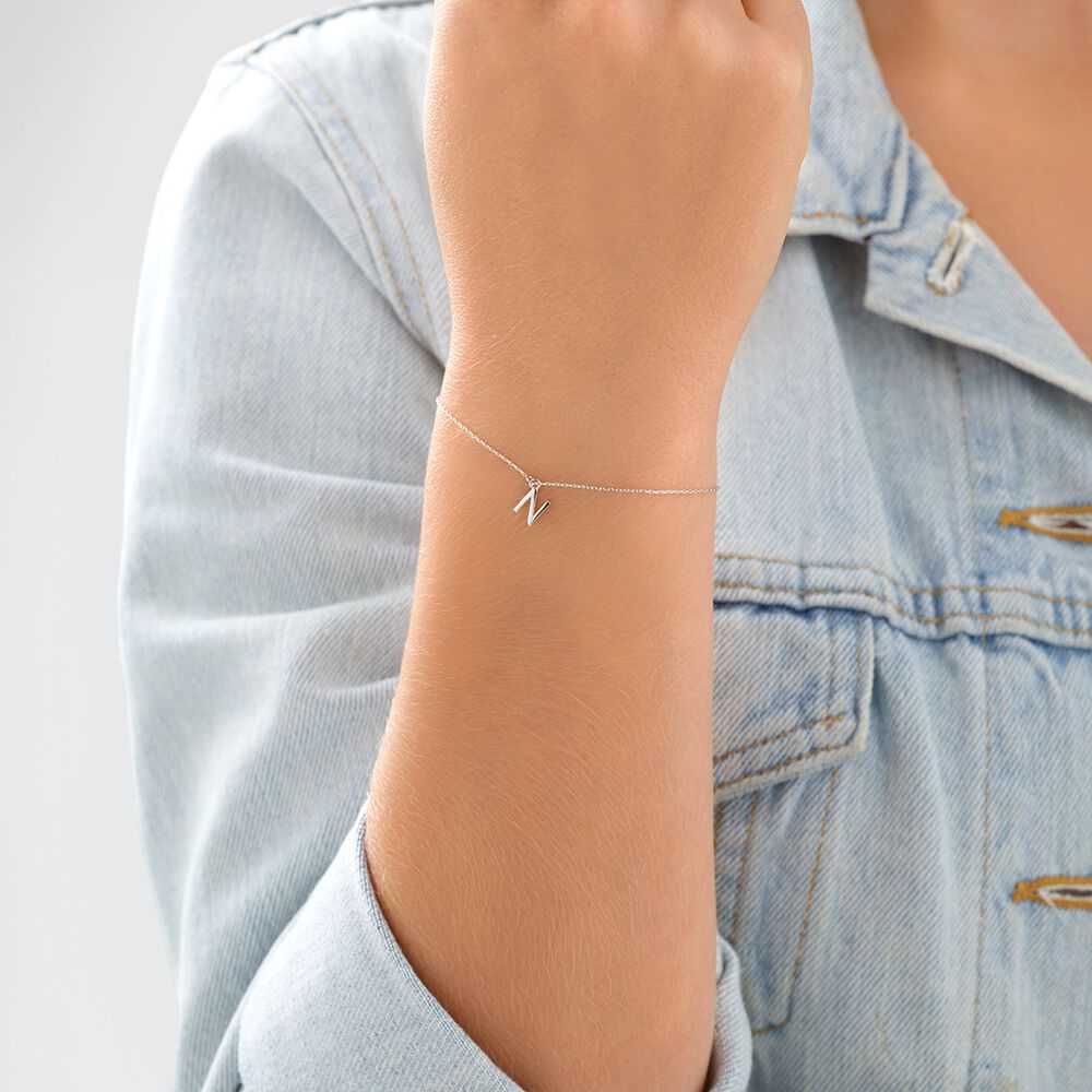 19cm (7.5") N Initial Bracelet in Sterling Silver