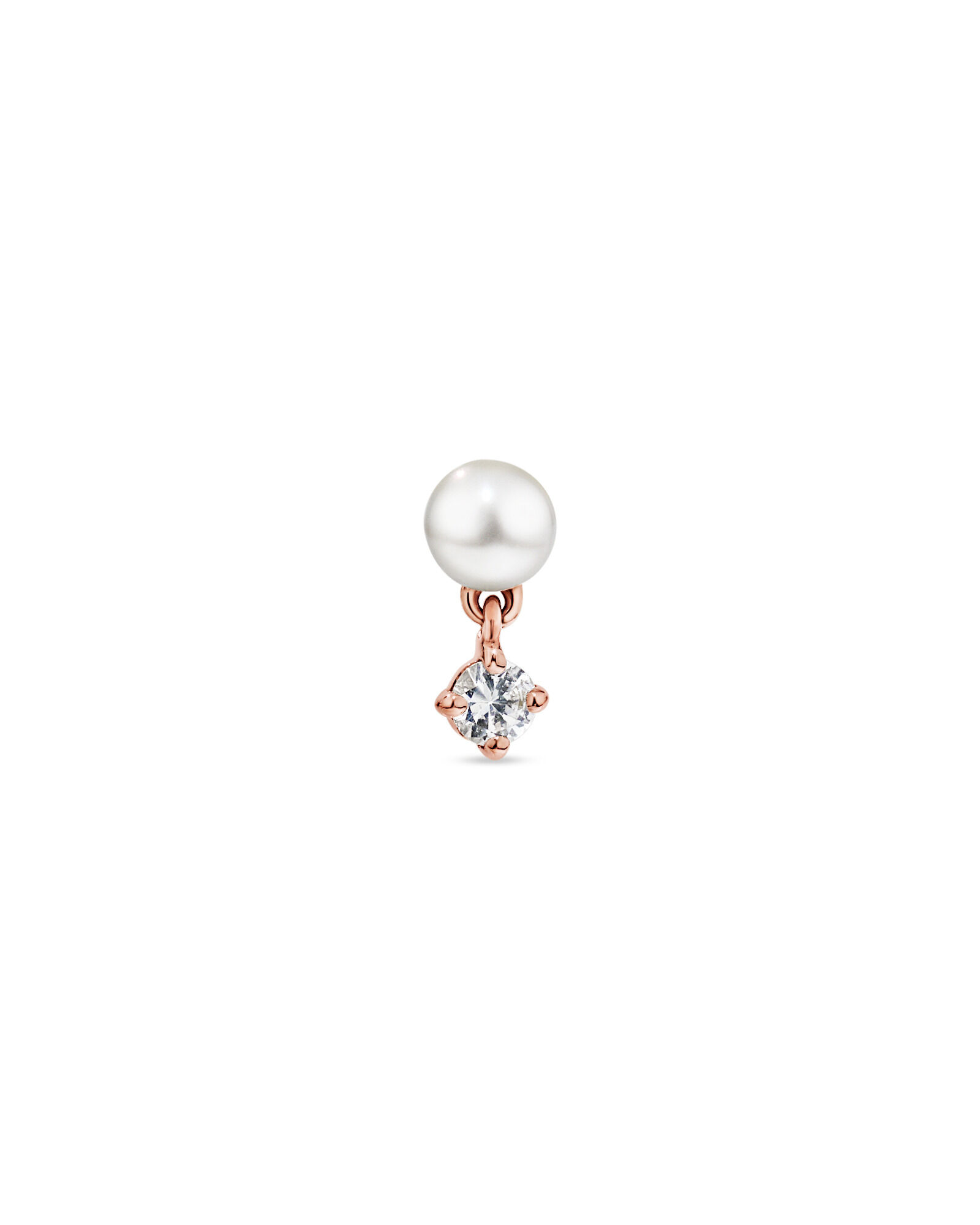 Boucle d&rsquo;oreille simple h&eacute;lice en perle d&rsquo;eau douce cultiv&eacute;e et saphir blanc en or rose 10 carats