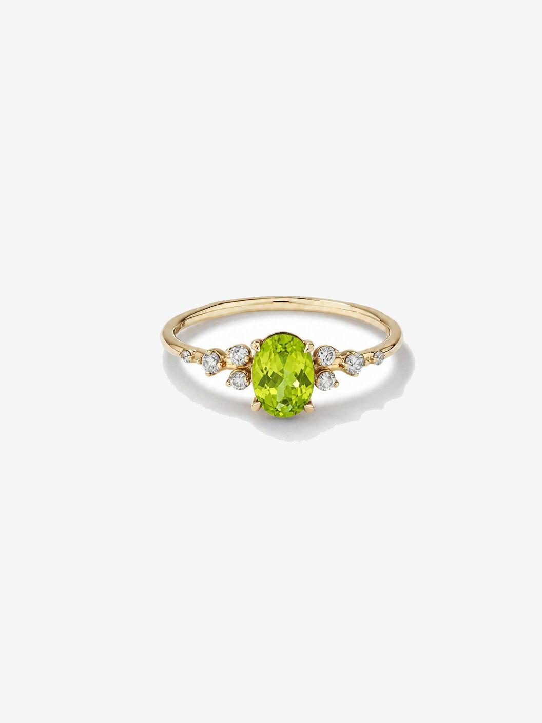 Bague P&eacute;ridot avec diamants 0,12 ct PT en or jaune 10 ct