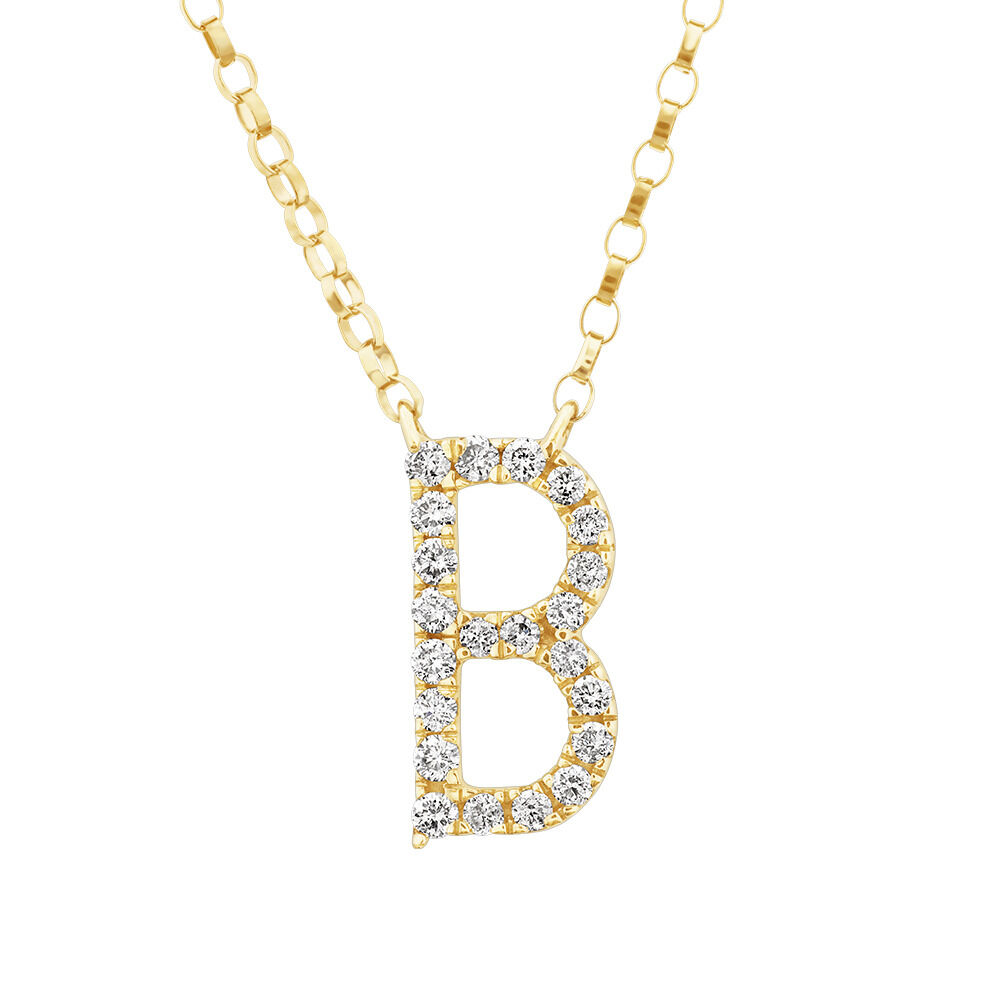 "B" Initial Necklace with 0.10 Carat TW of Diamonds in 10kt Yellow Gold