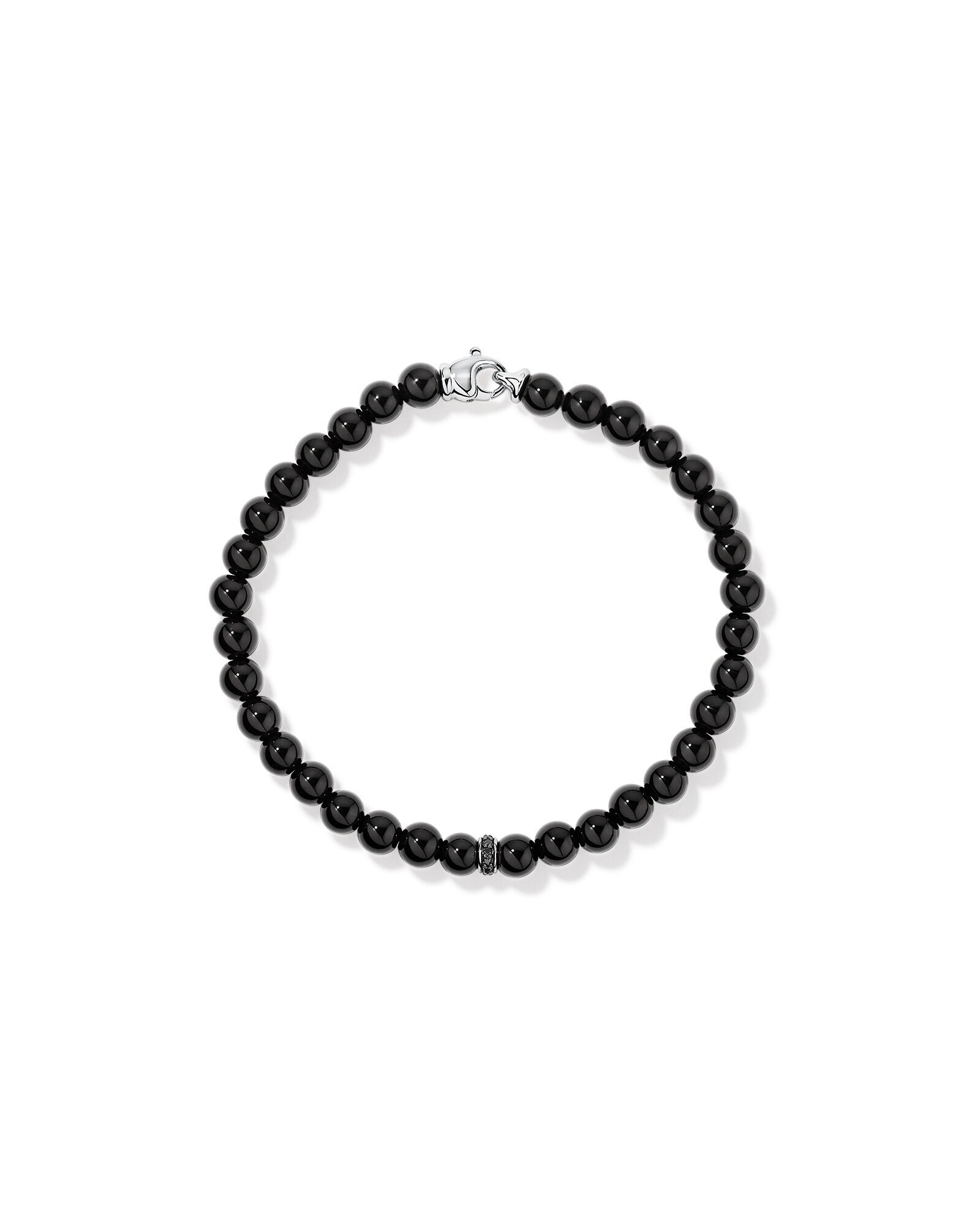 21cm Onyx Bead Bracelet with Black Diamond Rondel in Sterling Silver