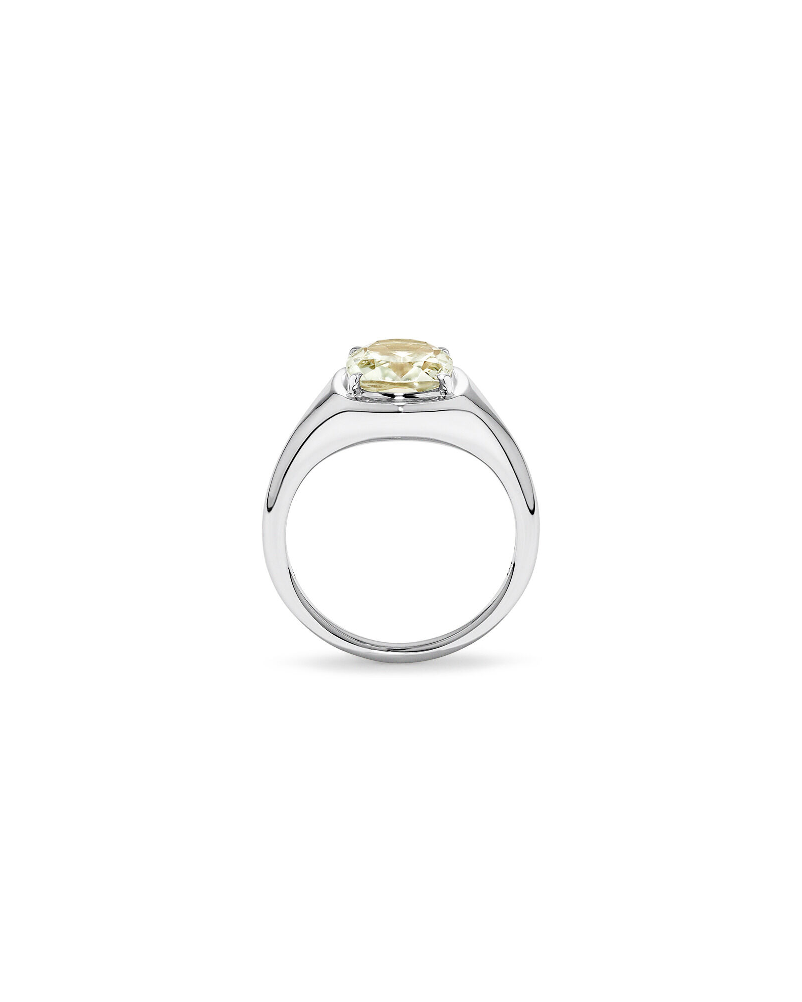 Bague en am&eacute;thyste verte allong&eacute;e coupe coussin en or blanc 10 carats