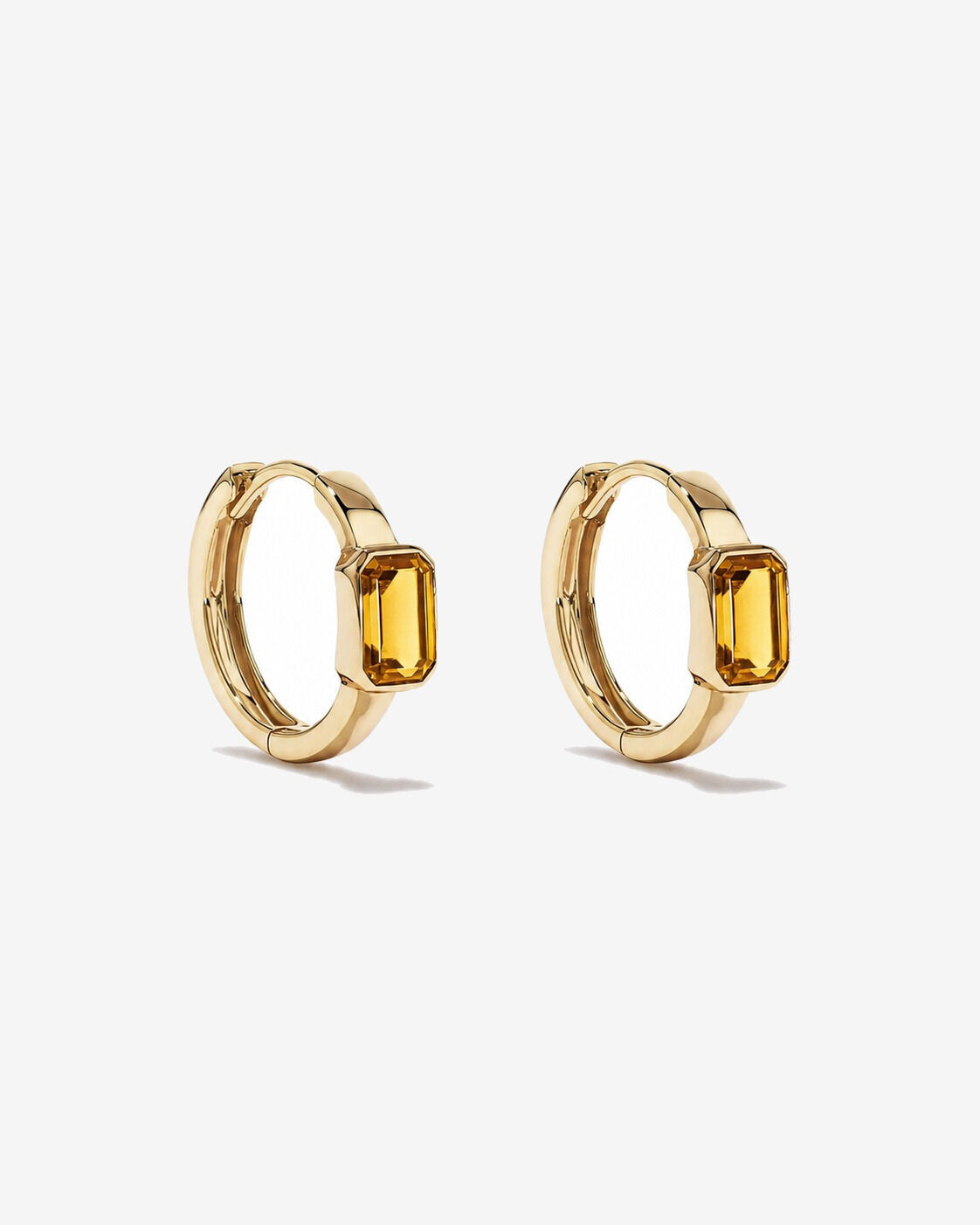 Cr&eacute;oles huggies en or jaune 10 carats avec citrine sertie clos