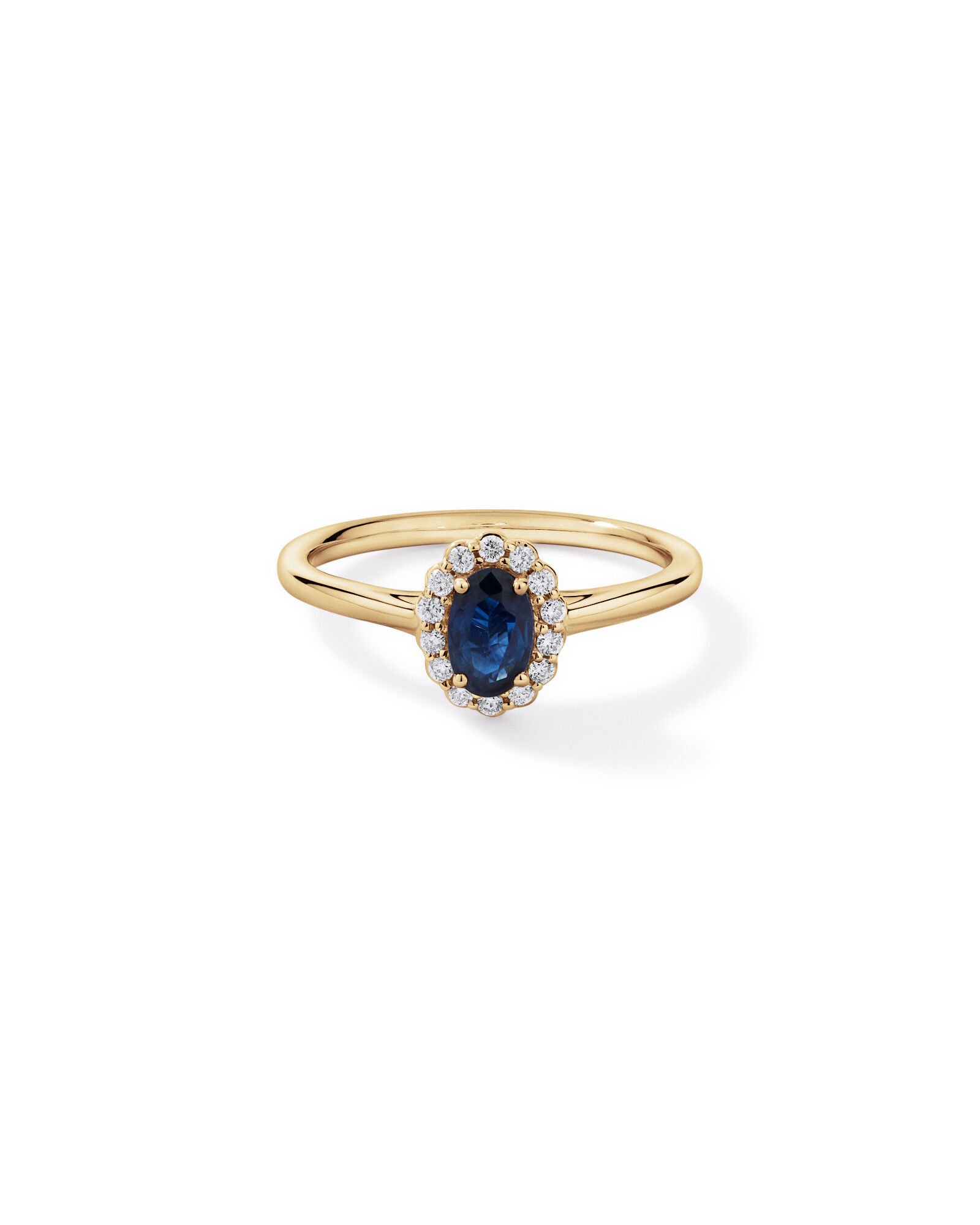 Bague halo en diamant TW en saphir australien et 0,10 carat en or jaune 10 carats