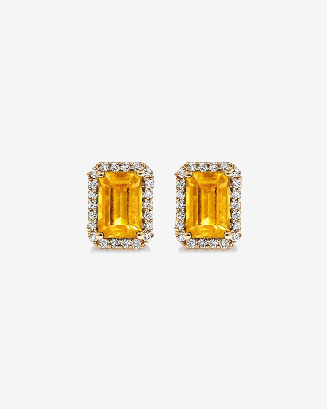 Boucles d'oreilles en or jaune 10 carats avec citrine taille &eacute;meraude et halo de diamants