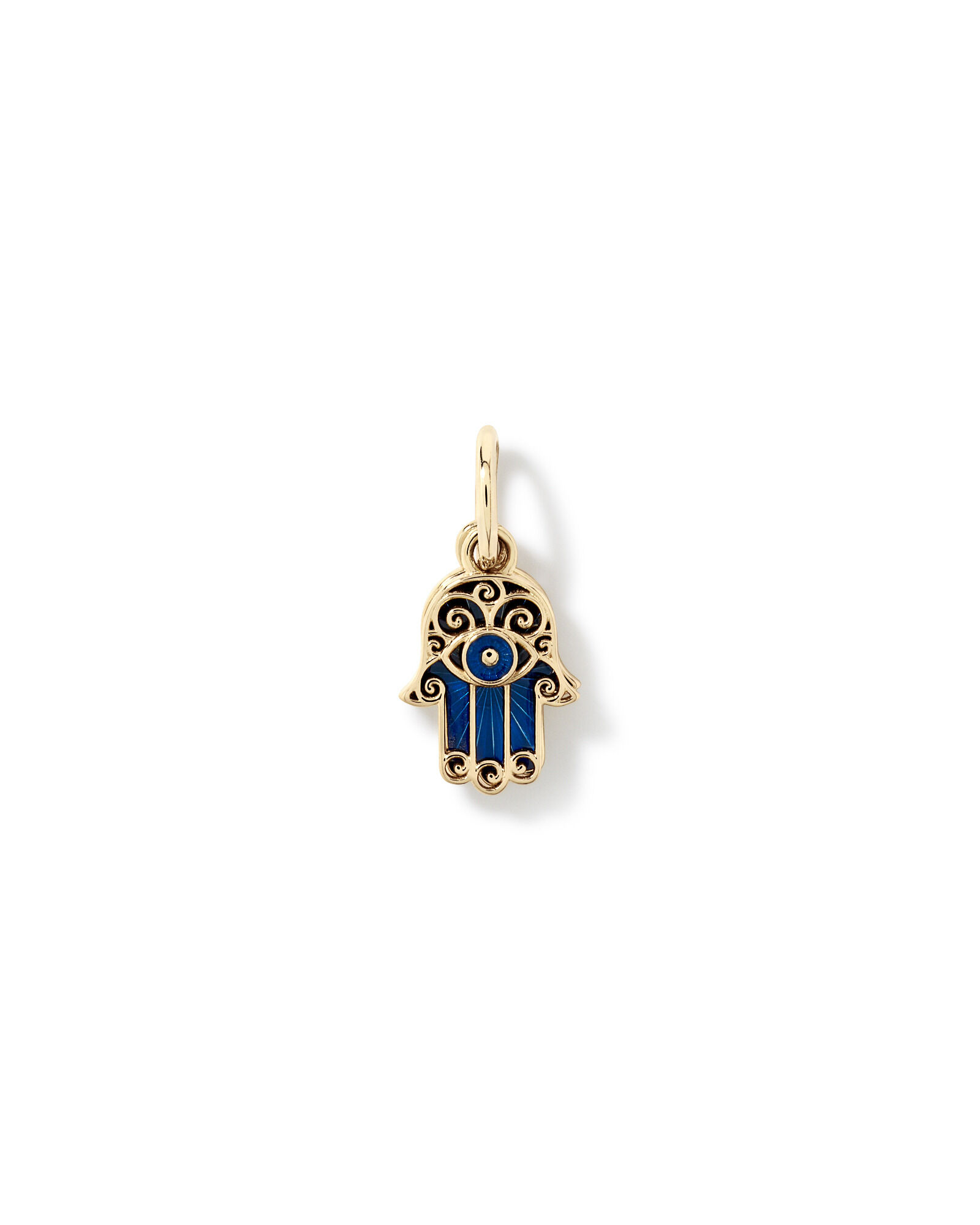 Hamsa Pendant with Blue Enamel Evil Eye in 10kt Yellow Gold
