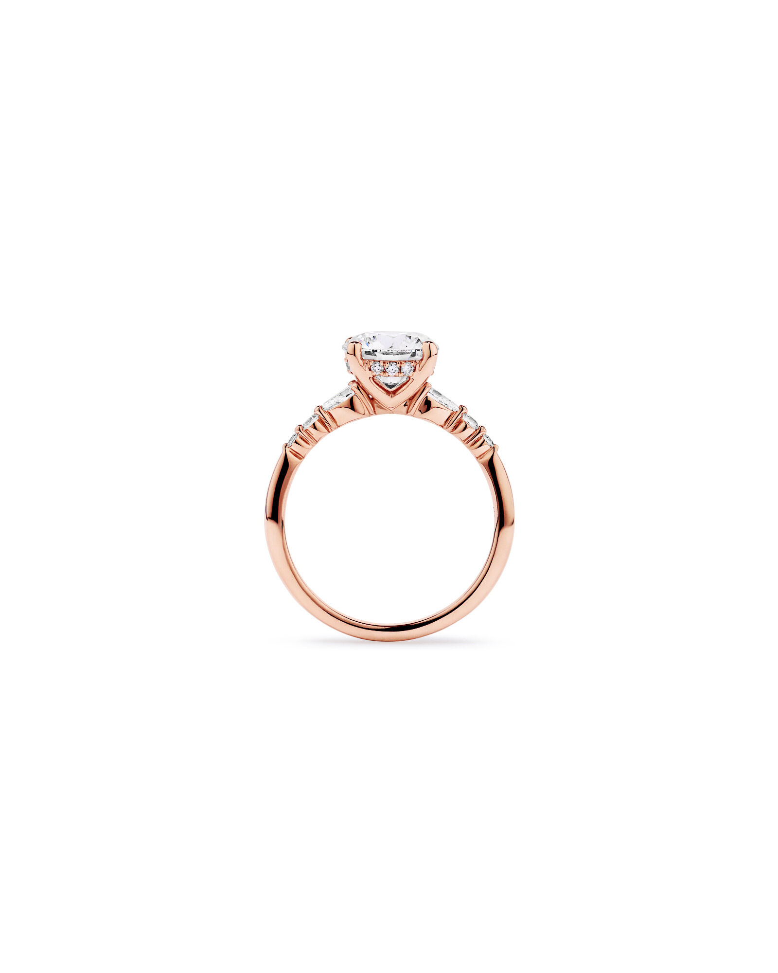 2.28 Carat TW Round Brilliant and Pear Laboratory-Grown Diamond Side Accent Ring in 14kt Rose Gold