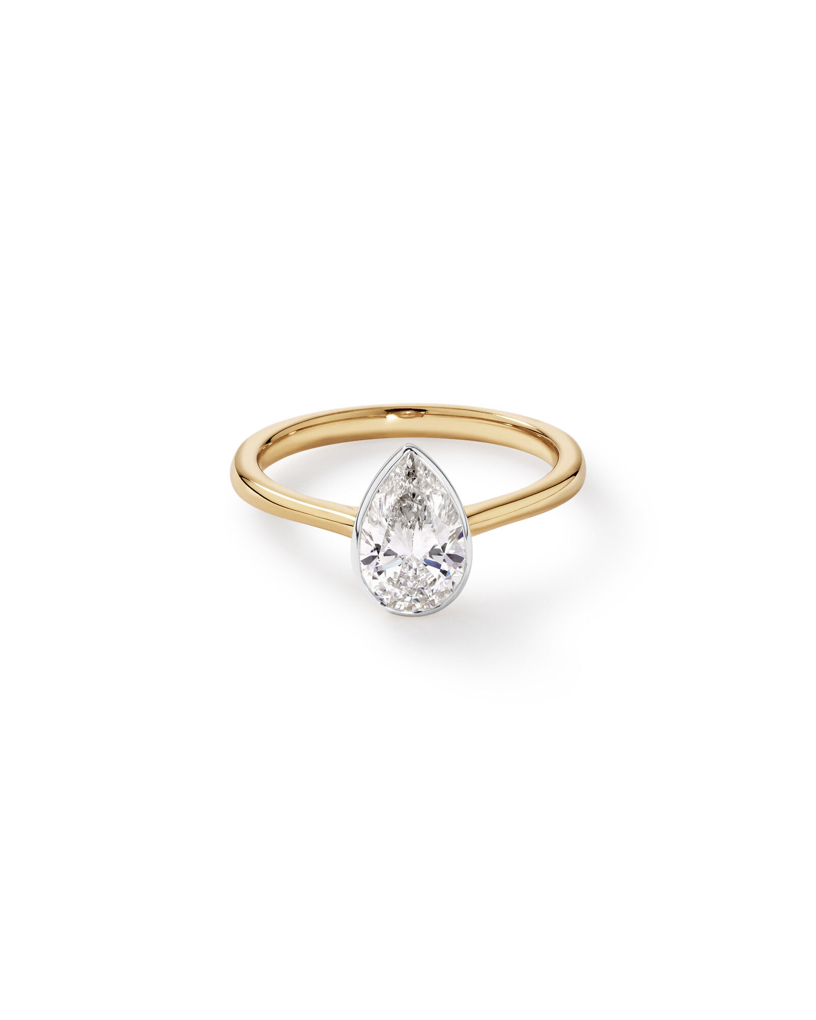 1.25 Carat TW Pear Cut Laboratory-Grown Diamond Solitaire Bezel Set Engagement Ring in 14kt Yellow and White Gold
