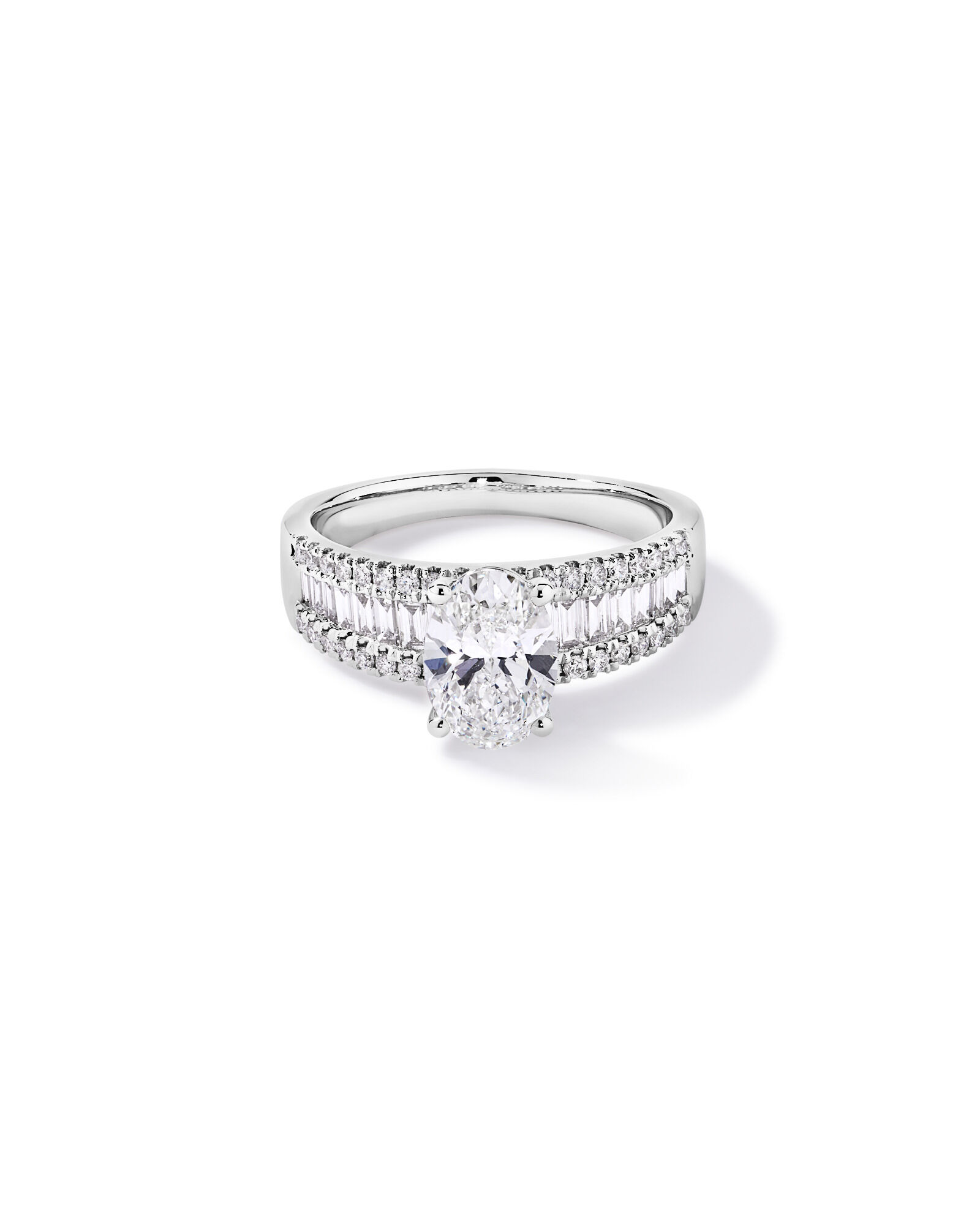 2.21 Carat TW Oval and Baguette Laboratory-Grown Side Accent Diamond Ring in 14kt White Gold