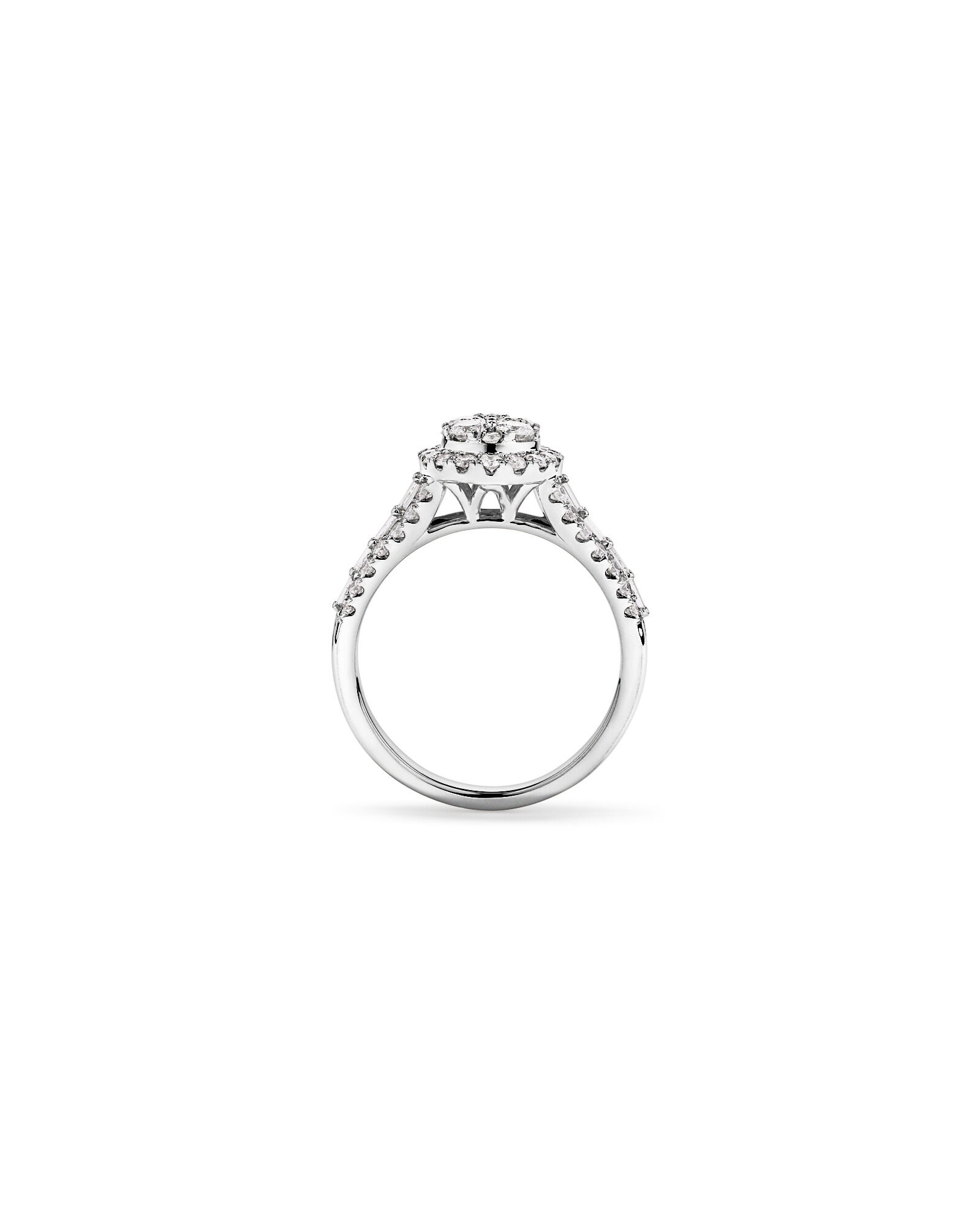 1.25 Carat TW Round Brilliant and Baguette Cluster Diamond Ring in 14kt White Gold
