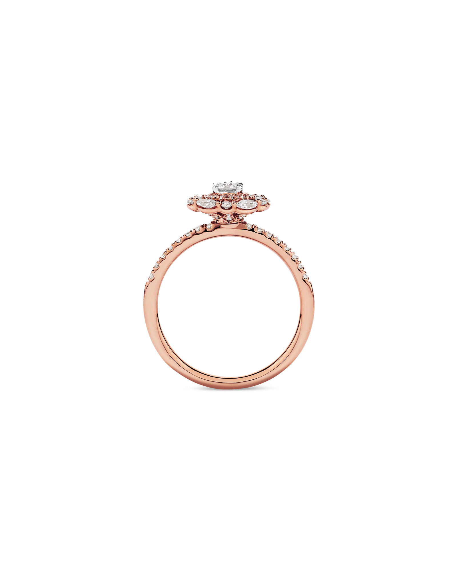 0.62 Carat TW Round Brilliant and Marquise Double Halo Cluster Diamond Ring in 14kt Rose Gold with Rhodium