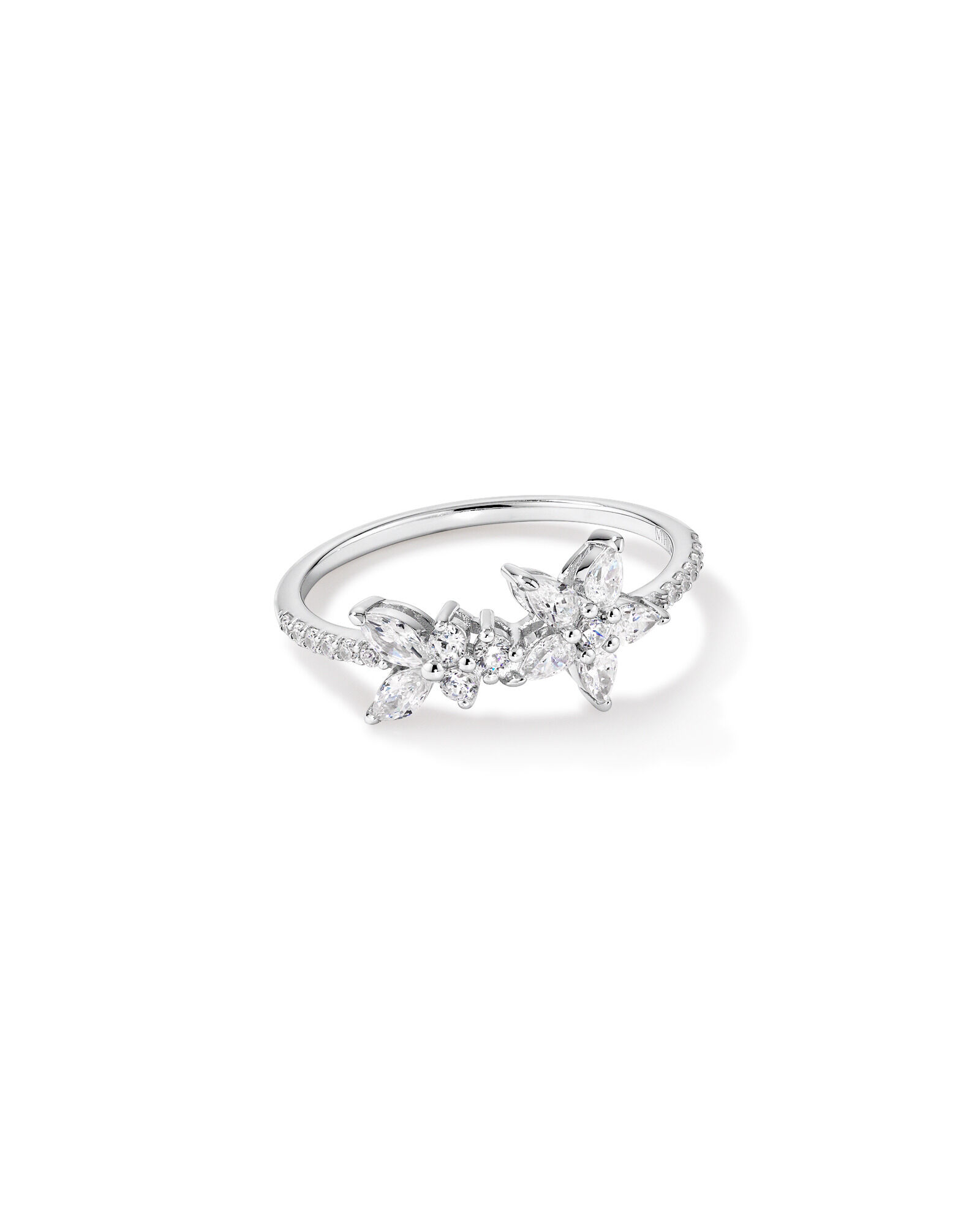 Floral Pav&eacute; Ring with Cubic Zirconia in Sterling Silver