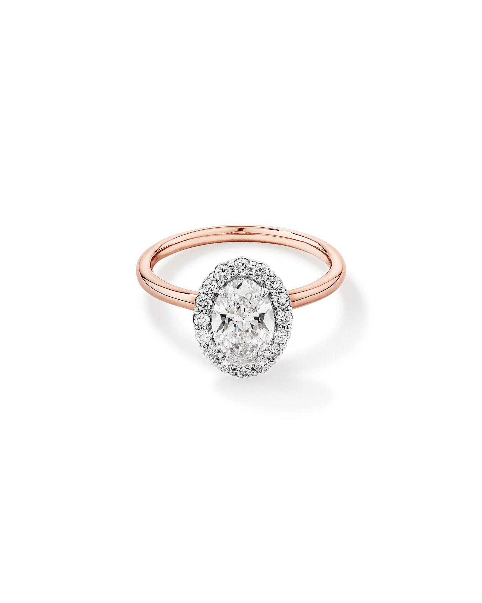 1.46 Carat TW Oval Cut Laboratory-Grown Diamond Halo Engagement Ring in 14kt Rose and White Gold