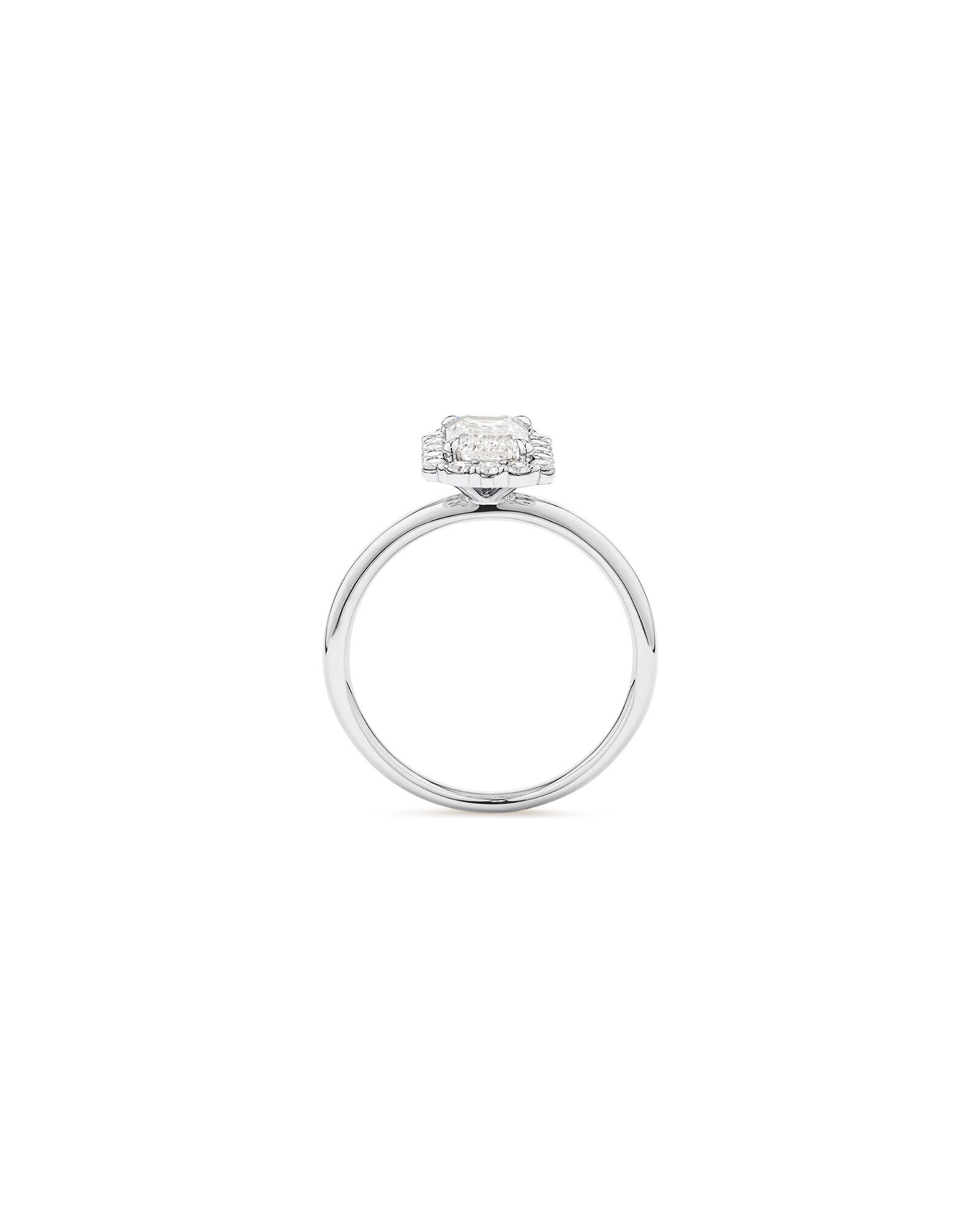 1.46 Carat TW Emerald Cut Laboratory-Grown Diamond Halo Engagement Ring in 14kt White Gold