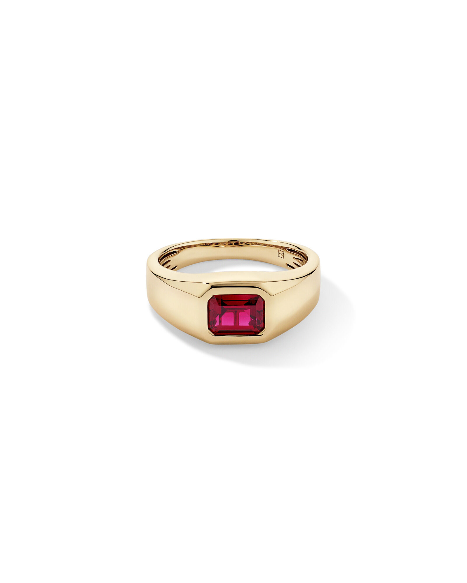 Bezel Set Created Ruby Solitaire Men's Ring in 10kt Yellow Gold