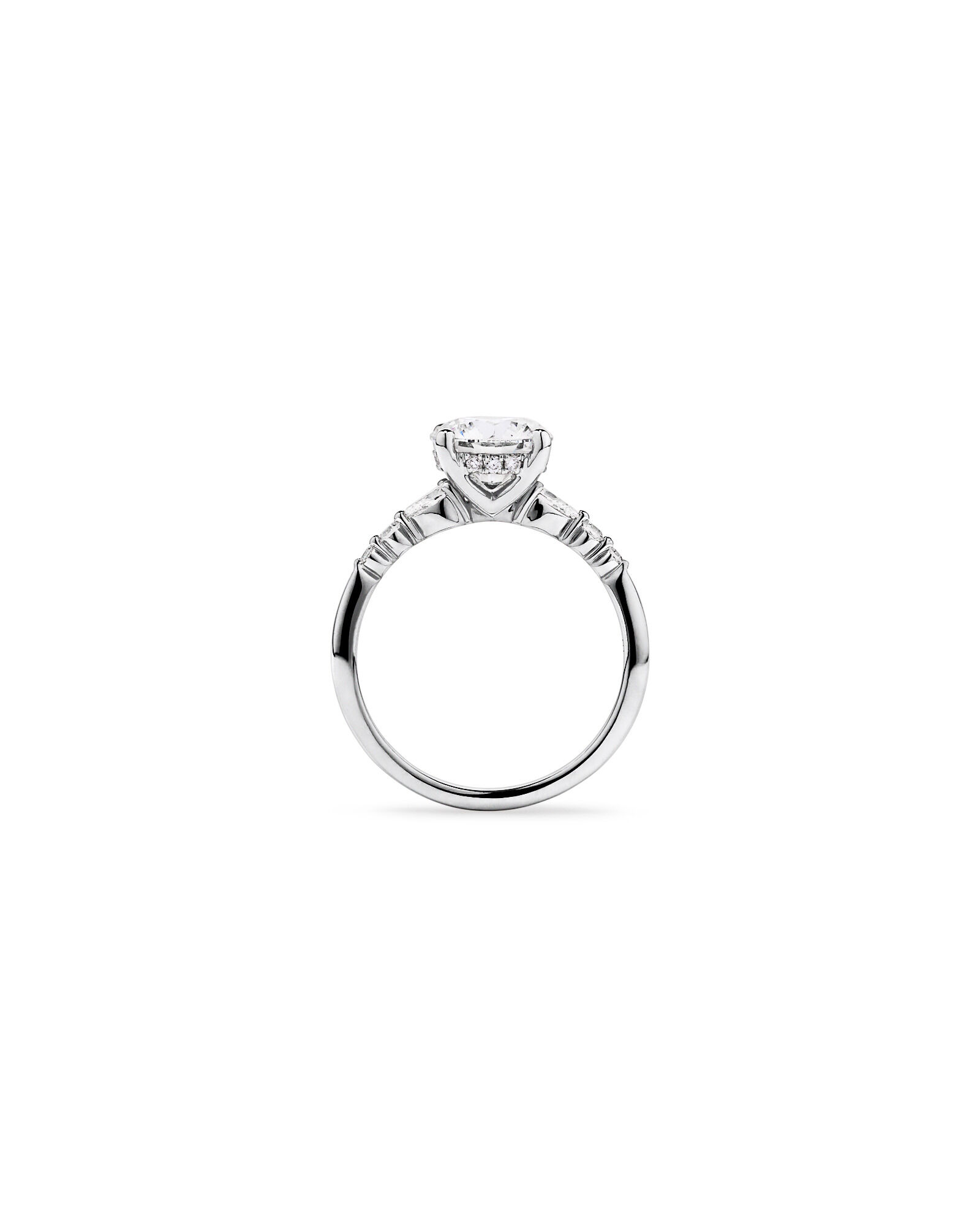 2.28 Carat TW Round Brilliant and Pear Laboratory-Grown Diamond Side Accent Ring in 14kt White Gold