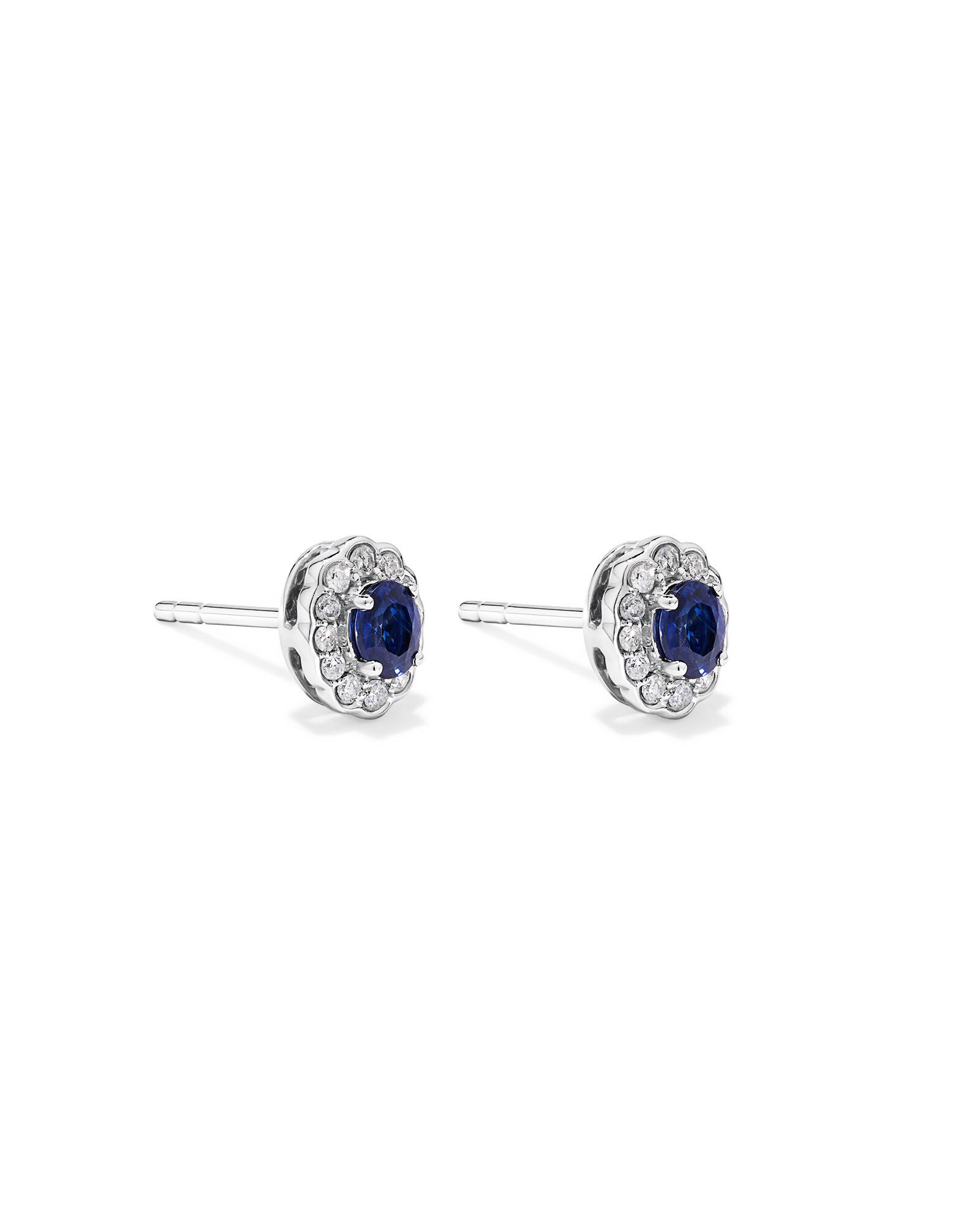 Boucles d&rsquo;oreilles halo en diamant TW en saphir australien et 0,12 carat en or blanc 10 carats