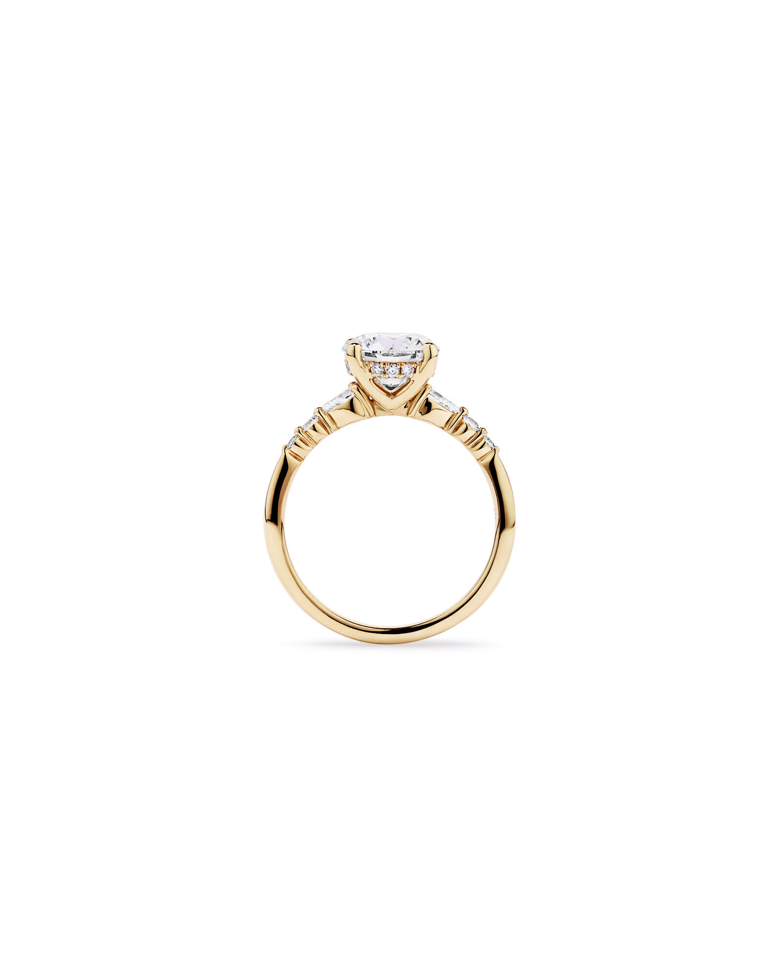 2.28 Carat TW Round Brilliant and Pear Laboratory-Grown Diamond Side Accent Ring in 14kt Yellow Gold